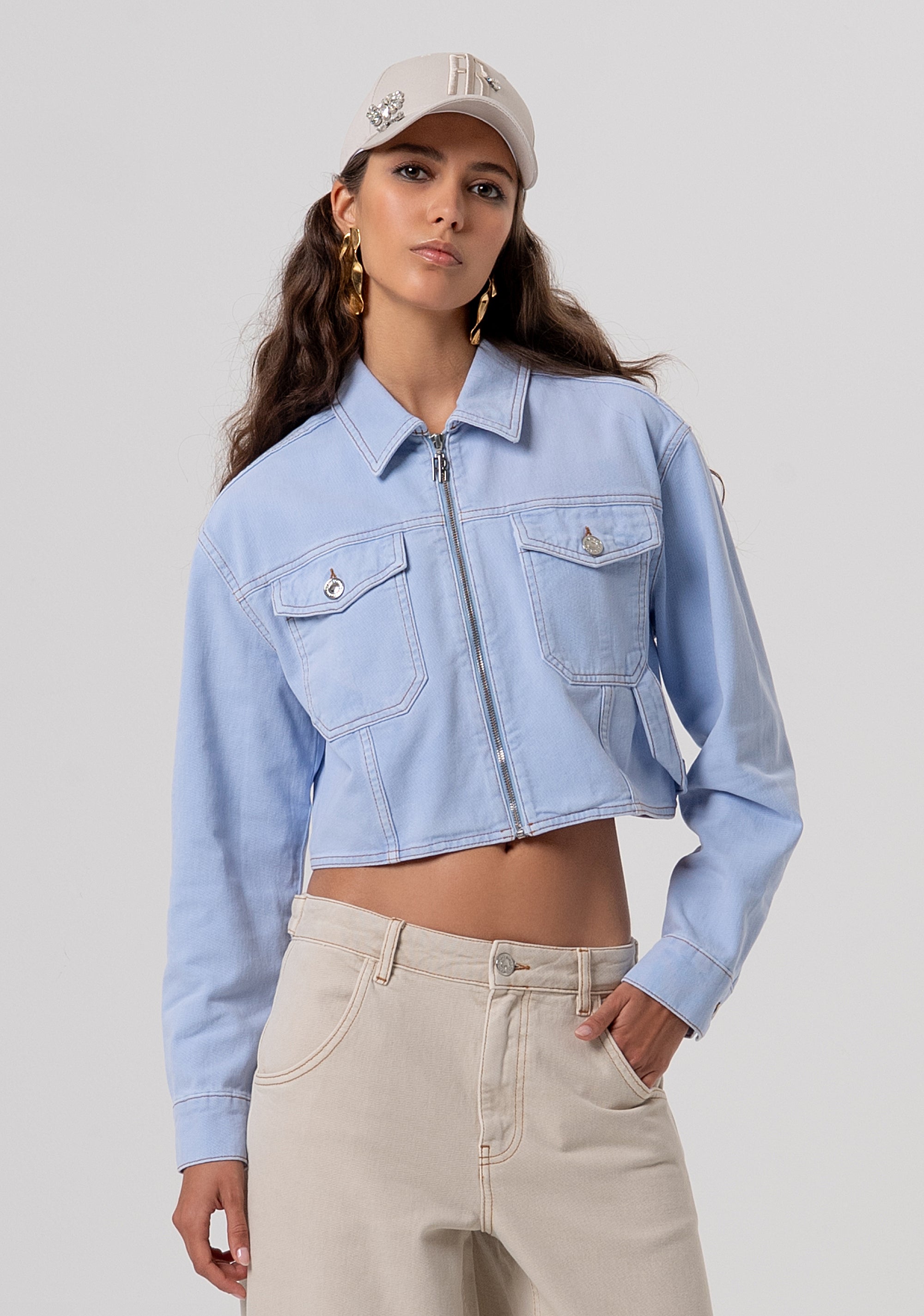 Jacket cropped made in denim with light wash Fracomina FP26SJ1015W61201-175-1