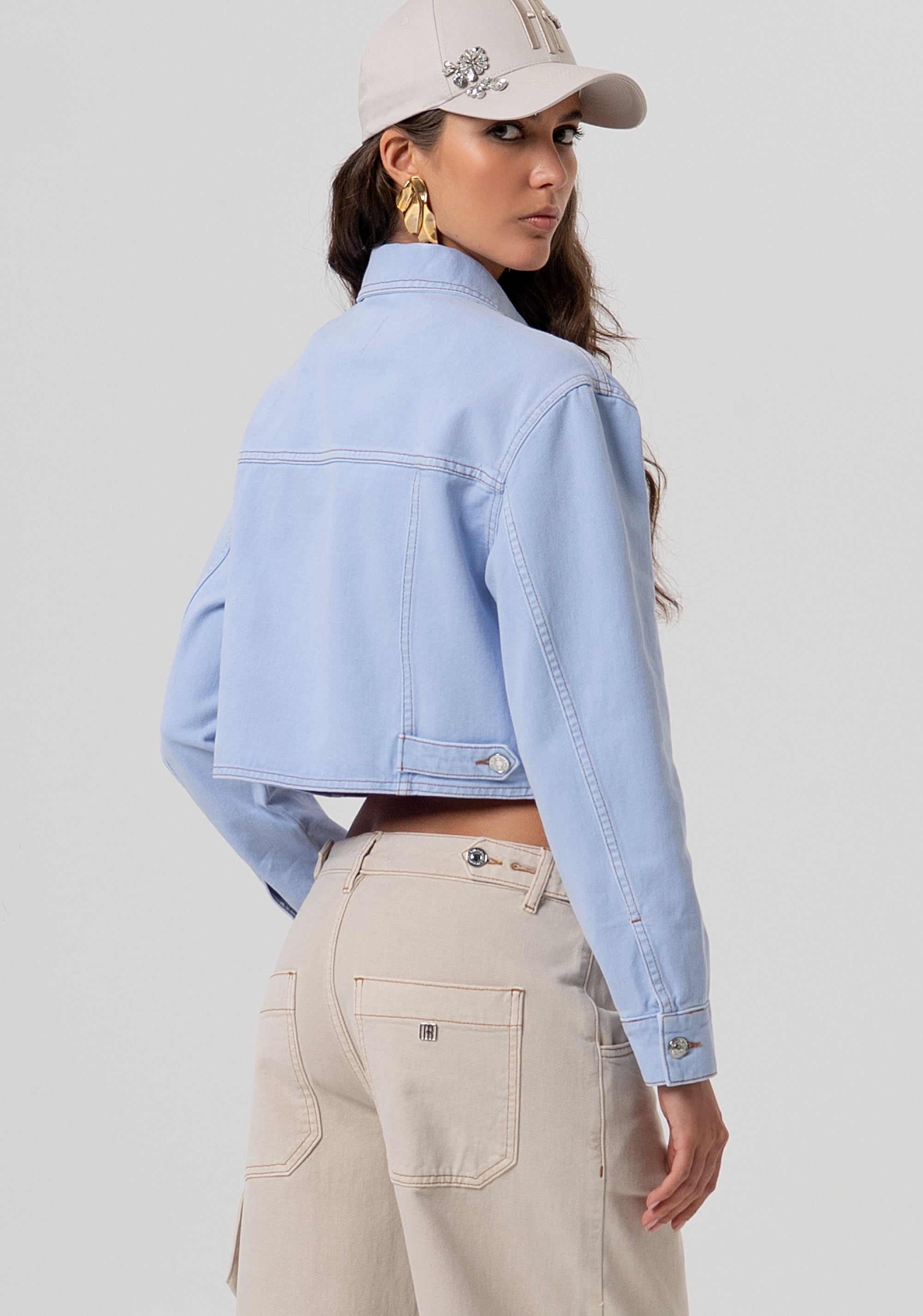 Jacket cropped made in denim with light wash Fracomina FP26SJ1015W61201-175-3