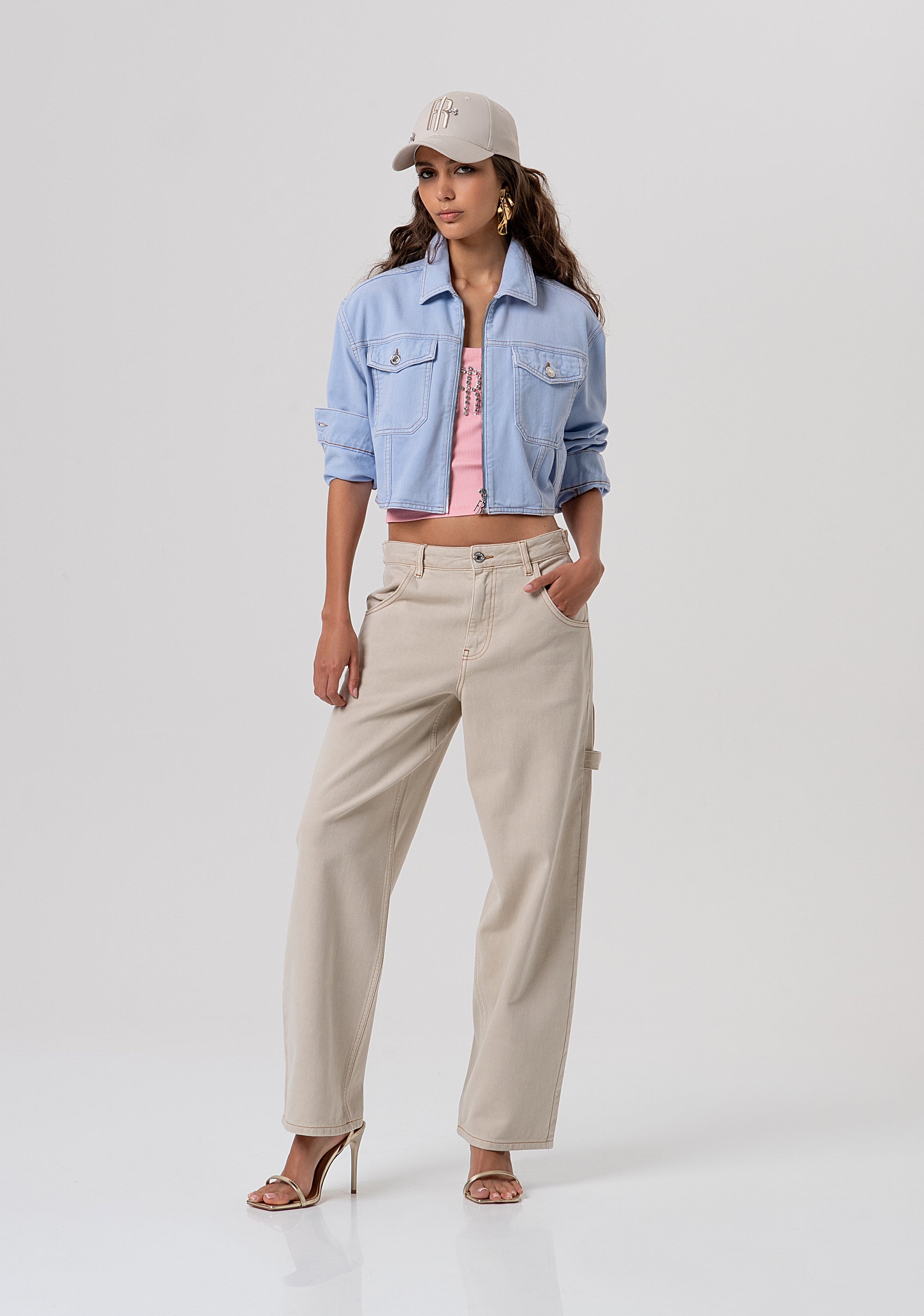 Jacket cropped made in denim with light wash Fracomina FP26SJ1015W61201-175-4