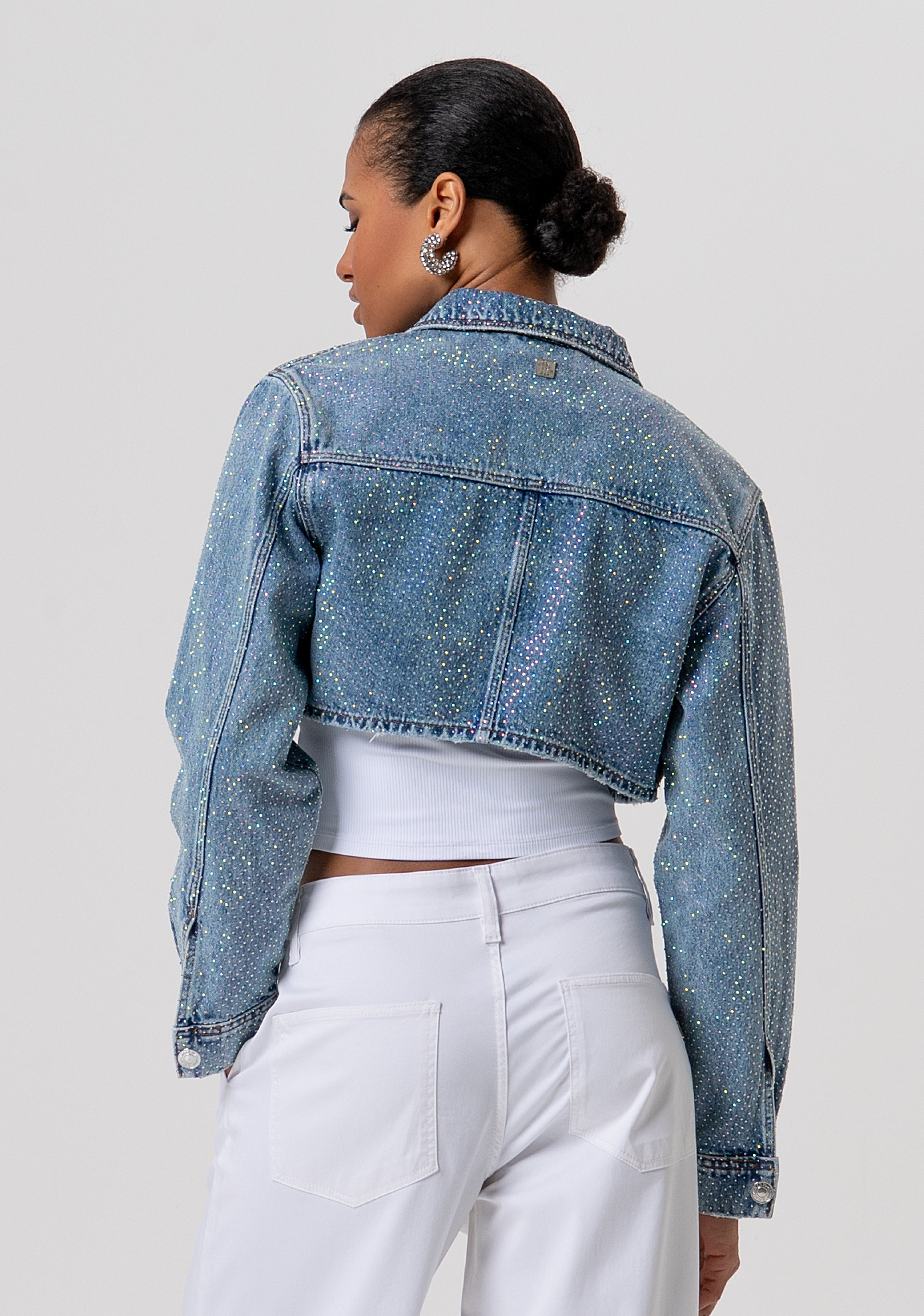 Jacket cropped made in denim with middle wash and strasses Fracomina FP26SJ4011D471O1-437-3
