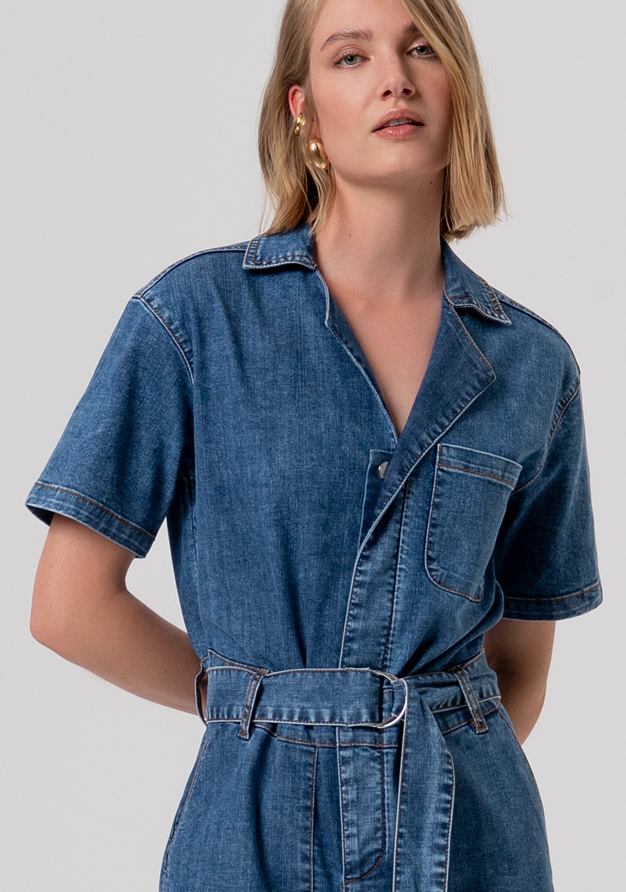 Short overall regular fit made in denim with middle wash Fracomina FP26SO1003D46602-349-3