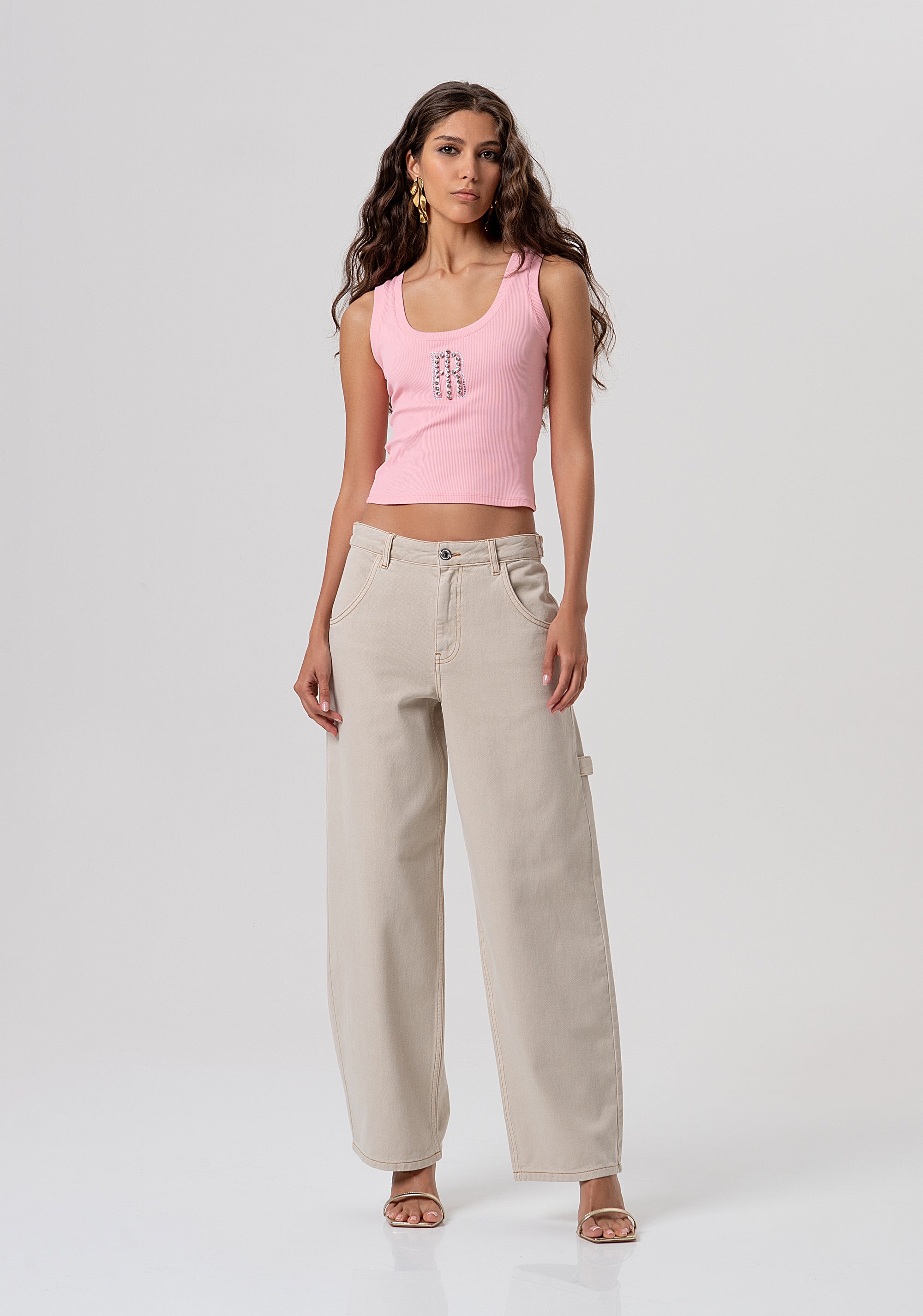 Ribbed Tank Top with Crystal Monogram Logo Fracomina FP26ST2003J42701-107-4