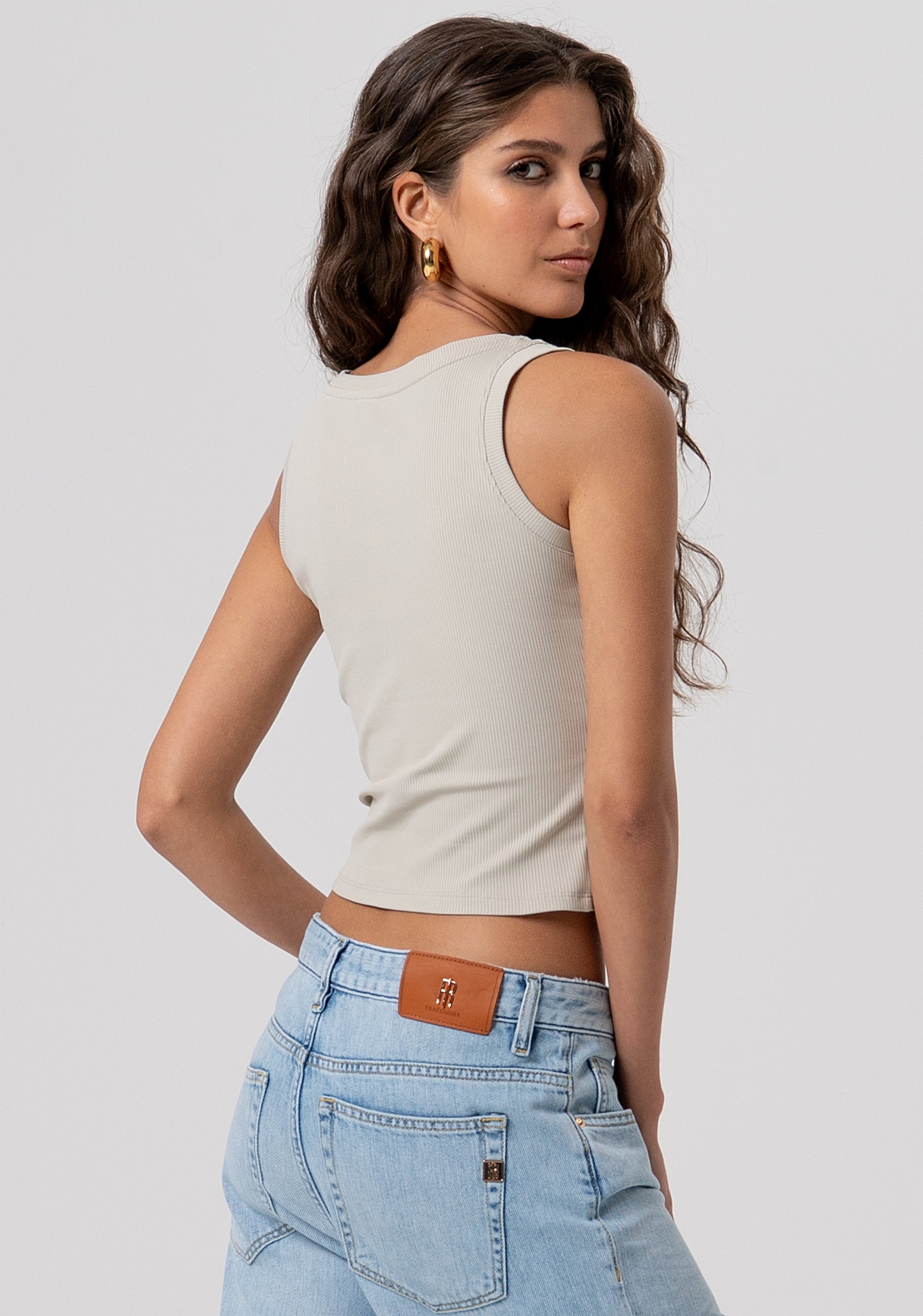 Ribbed Tank Top with Crystal Monogram Logo Fracomina FP26ST2003J42701-251-3