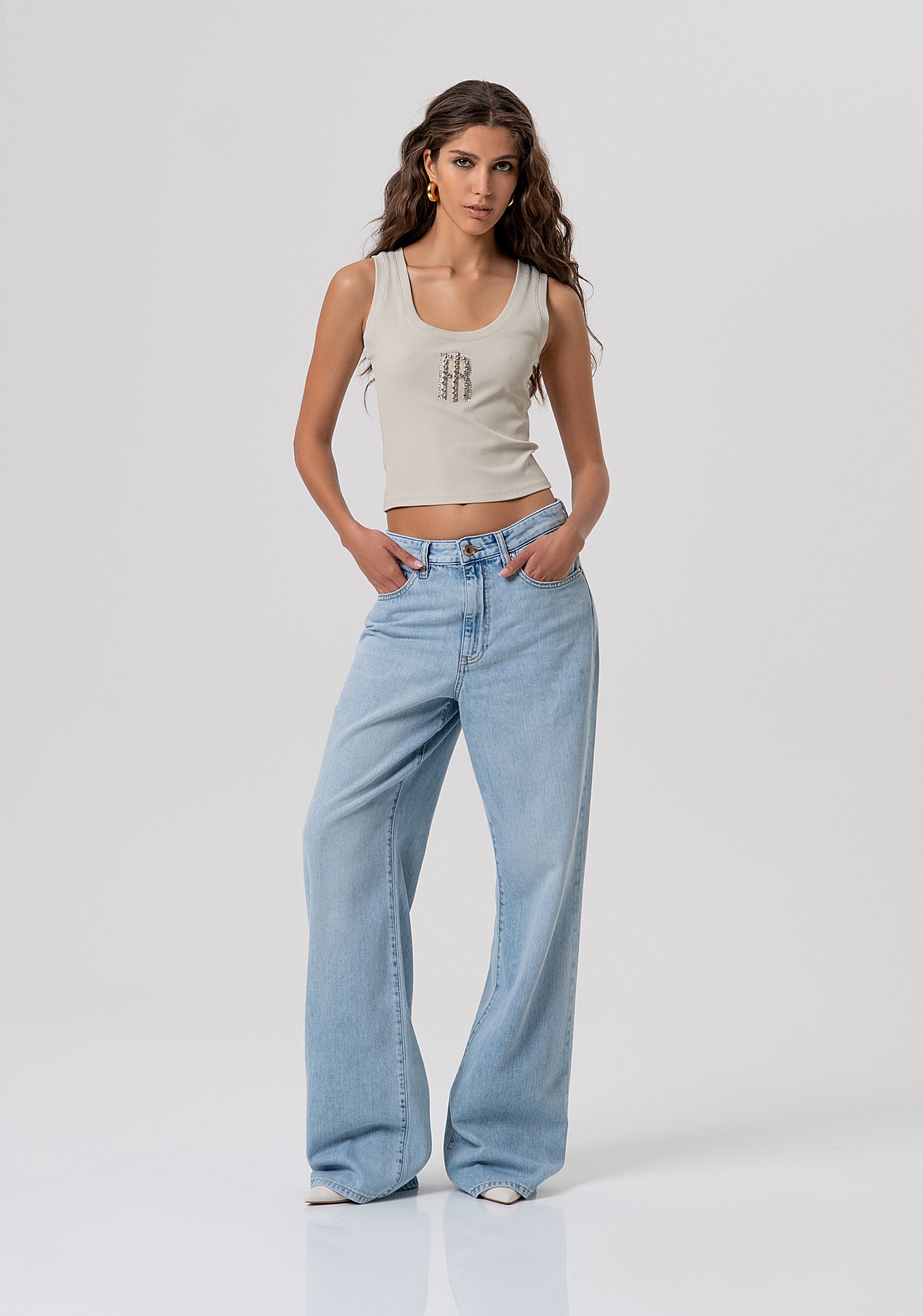 Ribbed Tank Top with Crystal Monogram Logo Fracomina FP26ST2003J42701-251-4