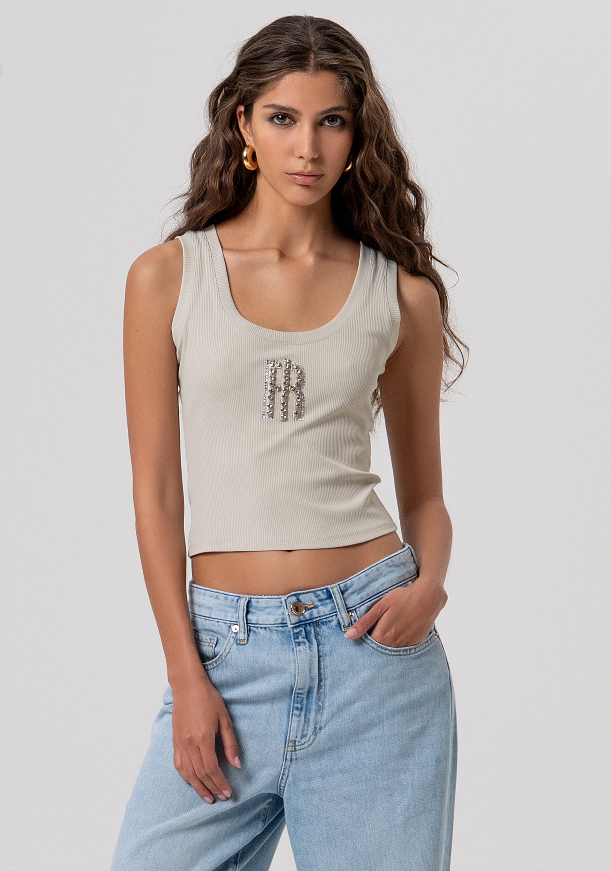 Ribbed Tank Top with Crystal Monogram Logo Fracomina FP26ST2003J42701-251