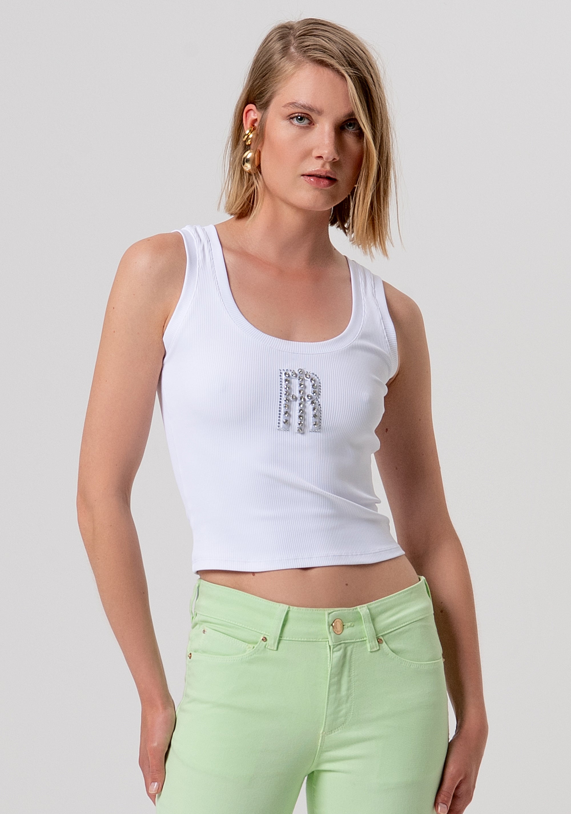 Ribbed Tank Top with Crystal Monogram Logo Fracomina FP26ST2003J42701-278
