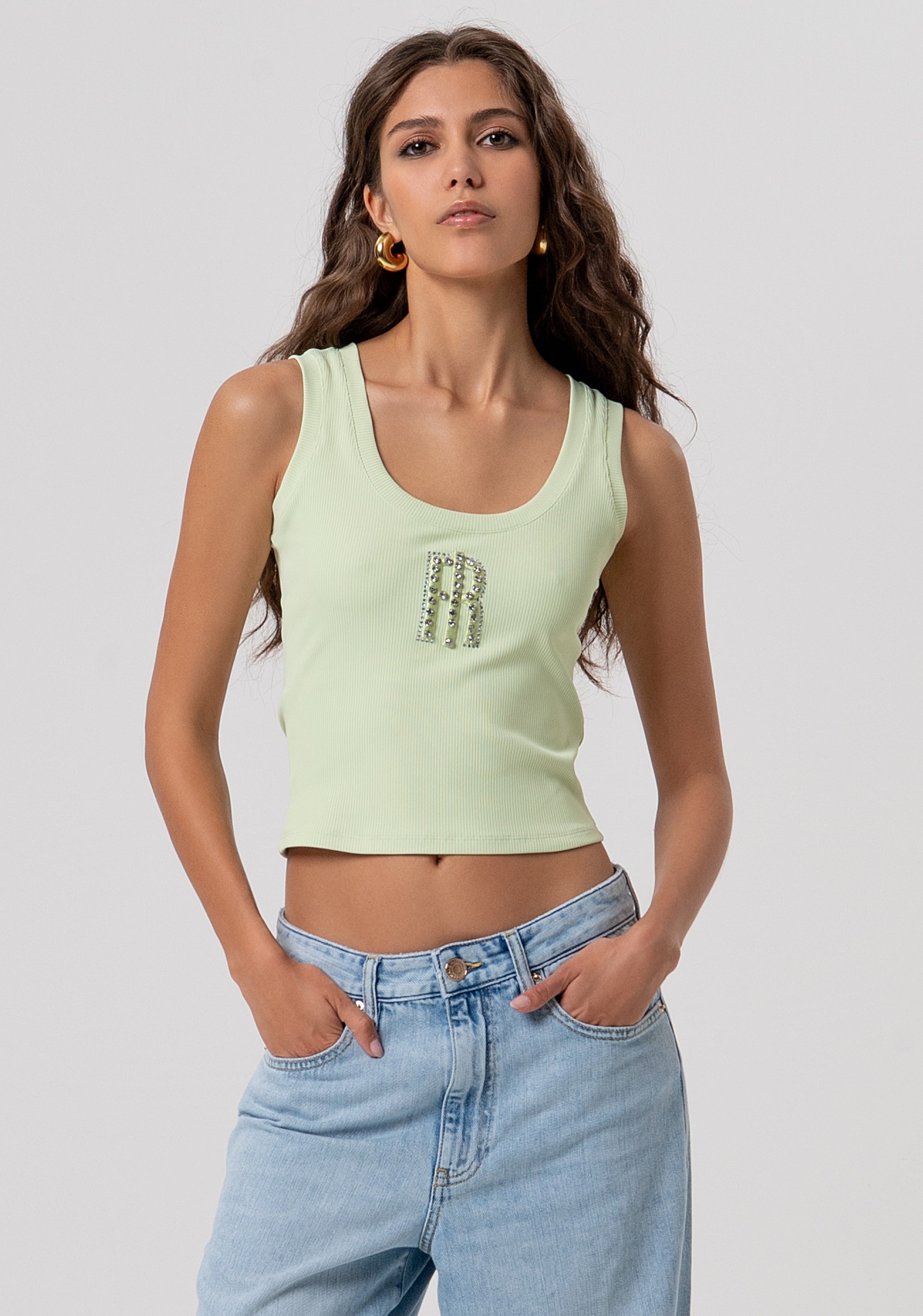 Ribbed Tank Top with Crystal Monogram Logo Fracomina FP26ST2003J42701-T99