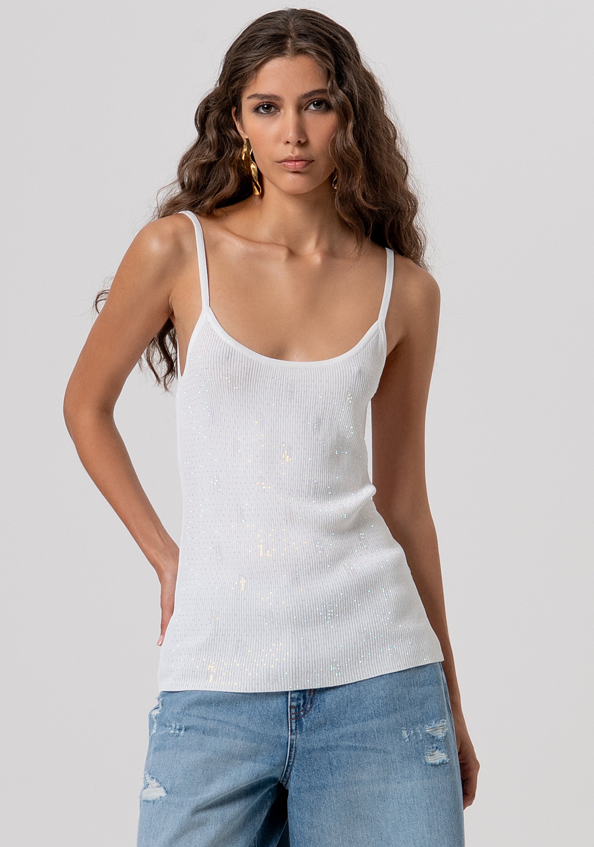 Knitted tank top slim fit with strasses Fracomina FP26ST4006K524R9-108-1