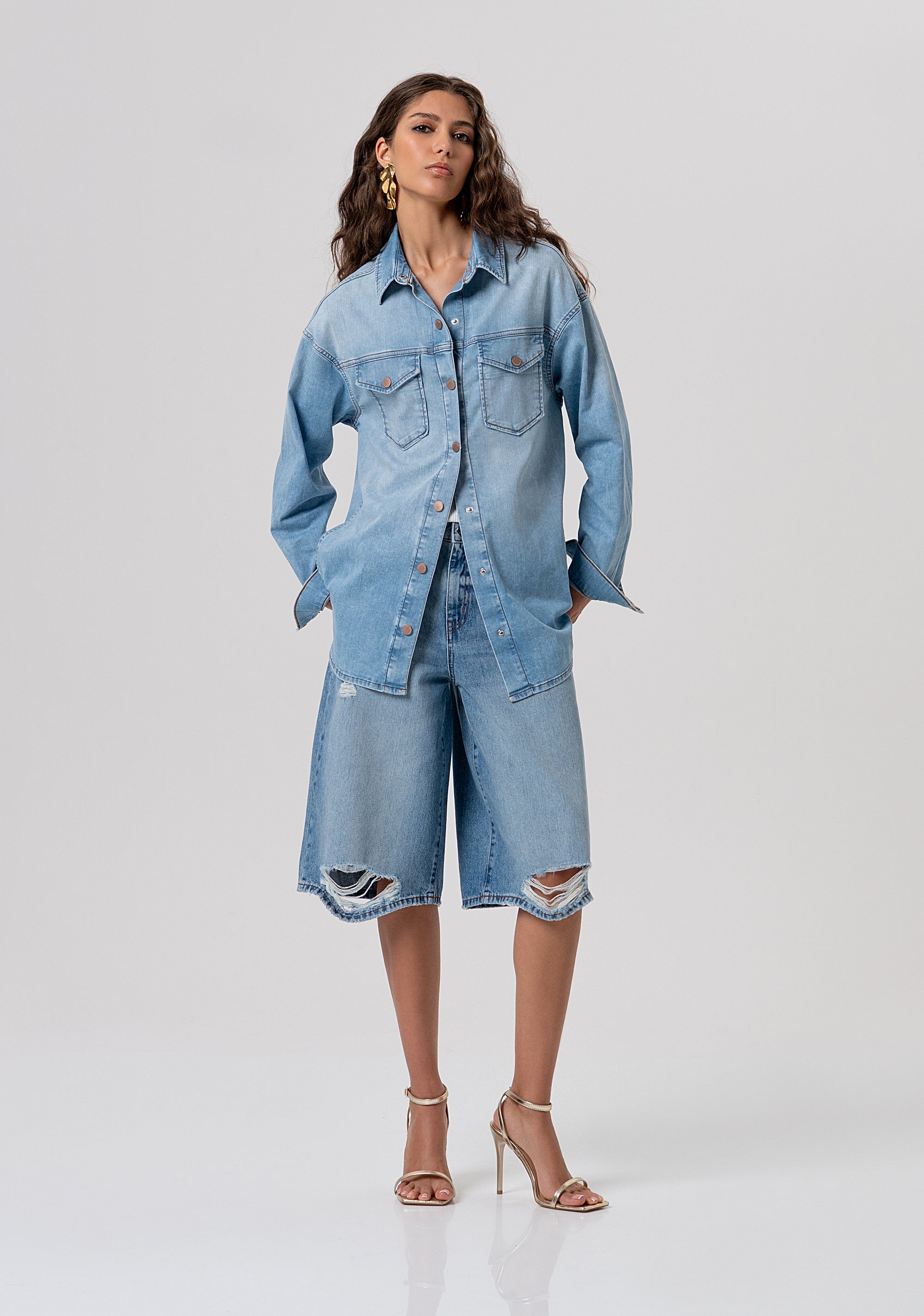 Shirt over fit made in denim with bleached wash Fracomina FP26ST6031D45003-062-4