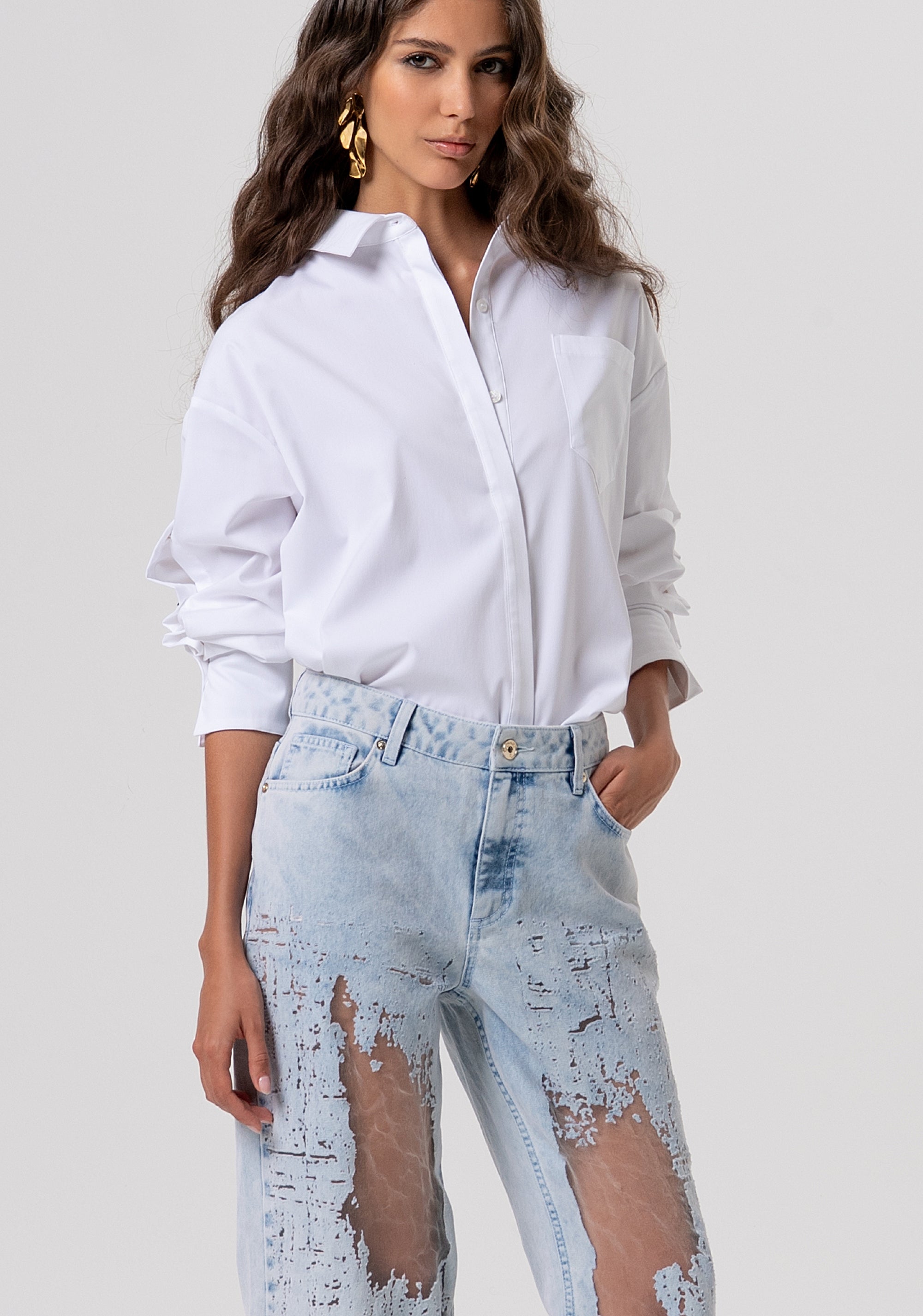 Jeans straight fit with light wash and transparency Fracomina FP26SV2014D409P4-685-2