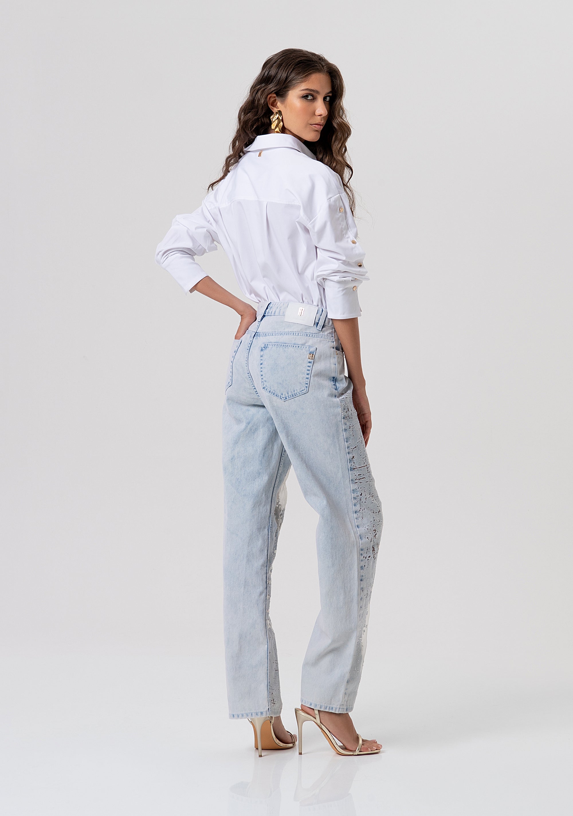 Jeans straight fit with light wash and transparency Fracomina FP26SV2014D409P4-685-3