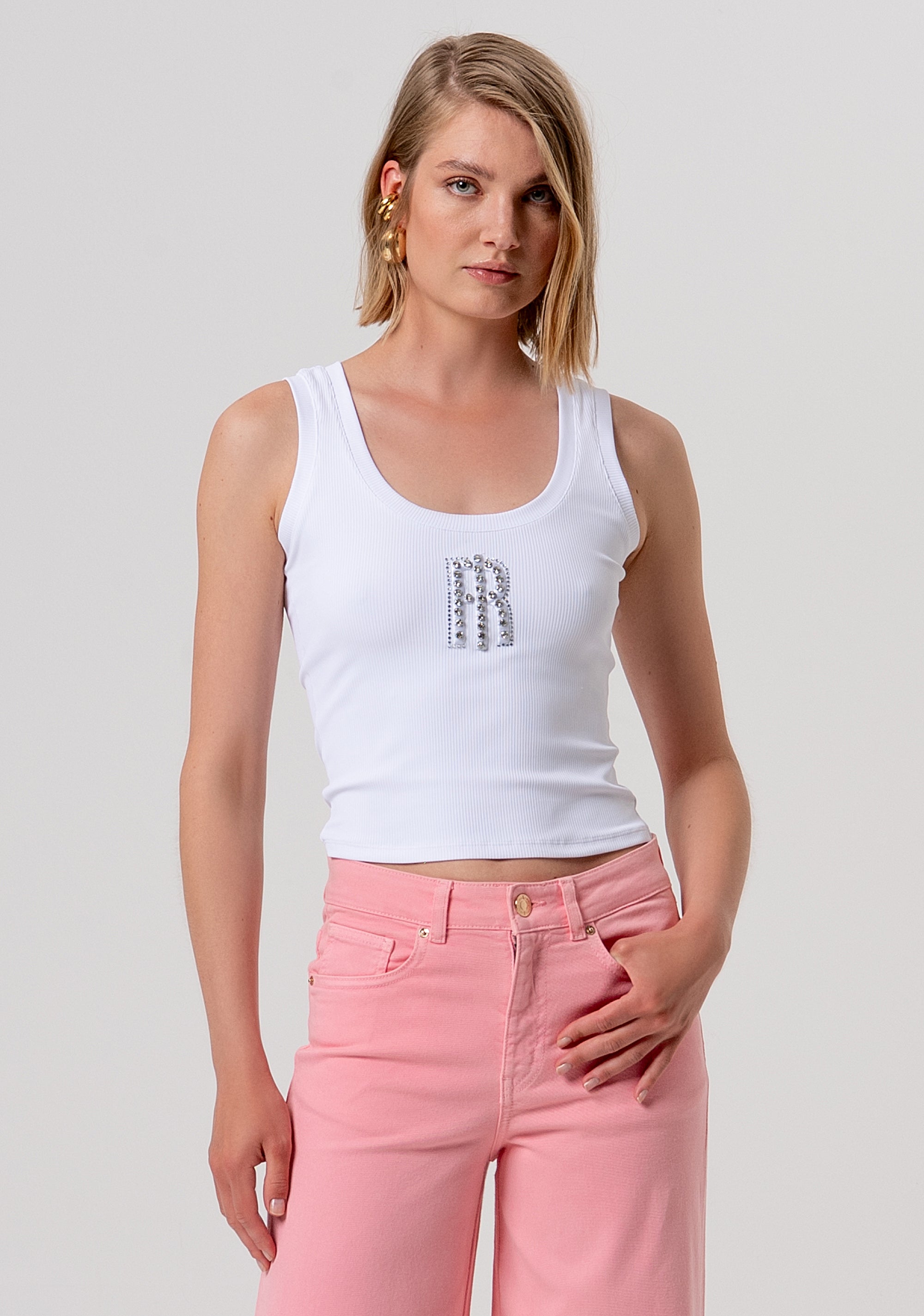 Flare pant made in stretch bull fabric Fracomina FP26SV3015W61501-107-2