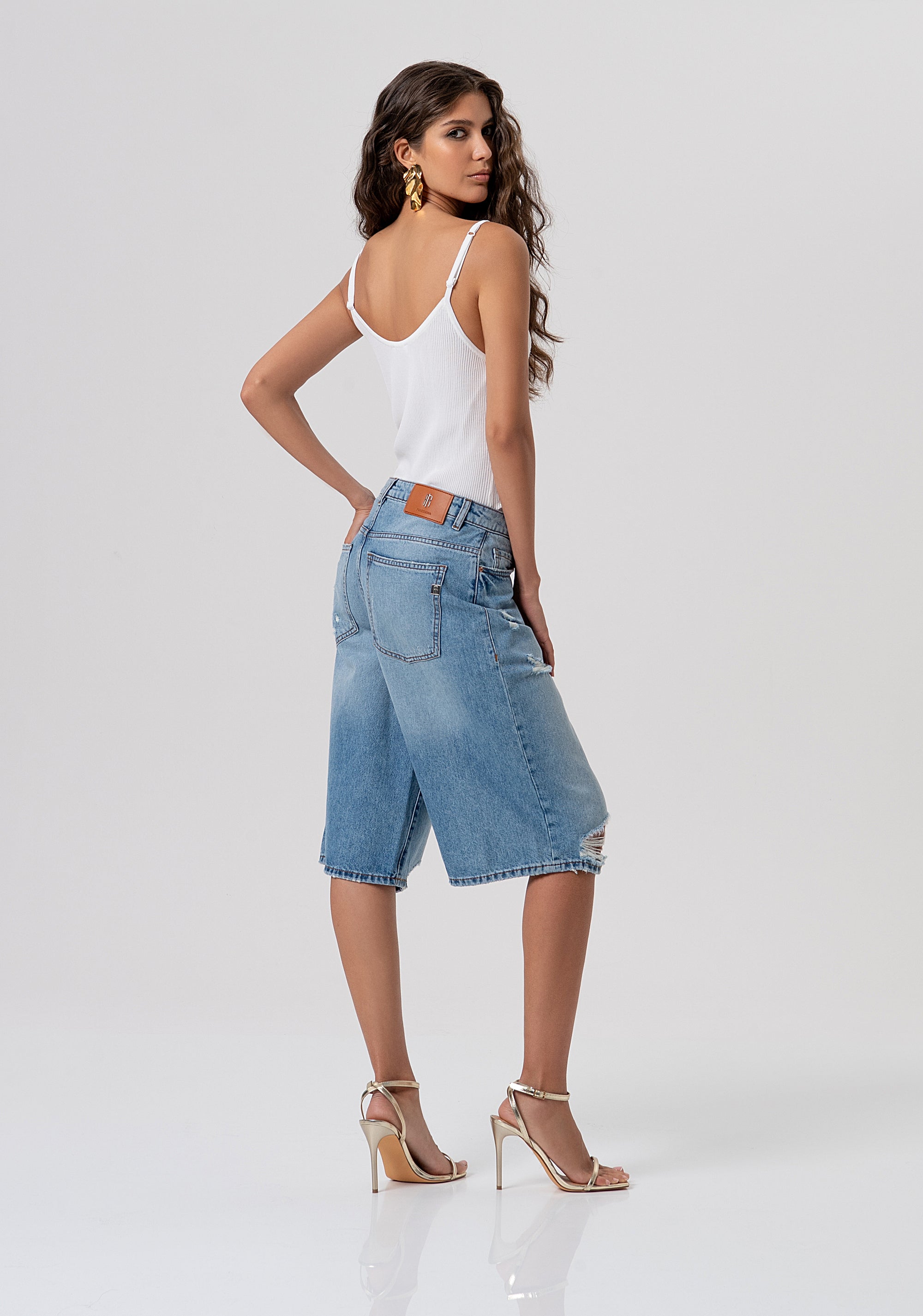 Bermuda regular fit made in denim with middle wash and rips Fracomina FP26SV6019D471O1-437-3