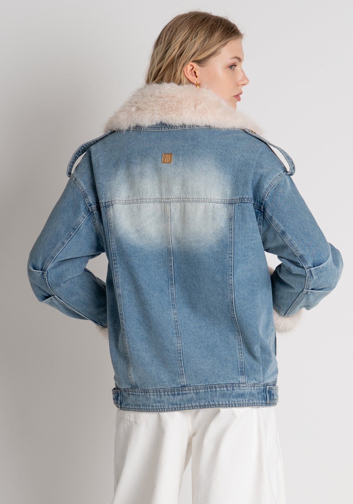 Jacket over fit made in denim with vintage wash and with fake fur Fracomina FP26WJ4002D40904-337-5