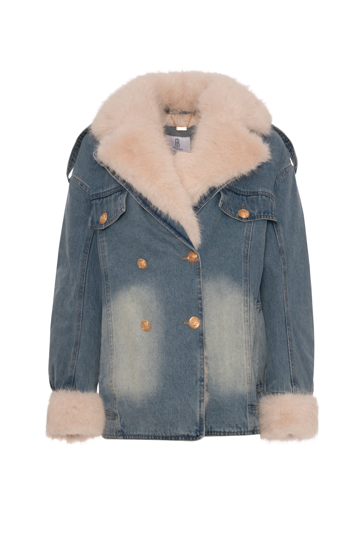 Jacket over fit made in denim with vintage wash and with fake fur Fracomina FP26WJ4002D40904-KE7-1