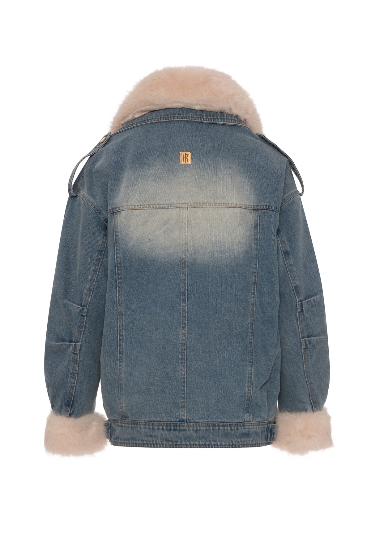 Jacket over fit made in denim with vintage wash and with fake fur Fracomina FP26WJ4002D40904-KE7-3