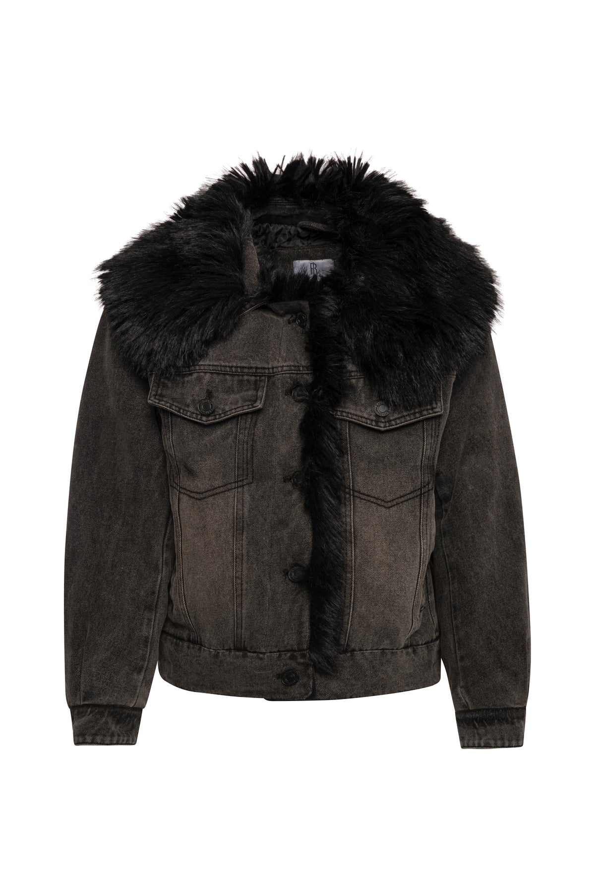 Jacket regular fit made in black denim with middle wash and with fake fur Fracomina FP26WJ4003D40993-KH9-1