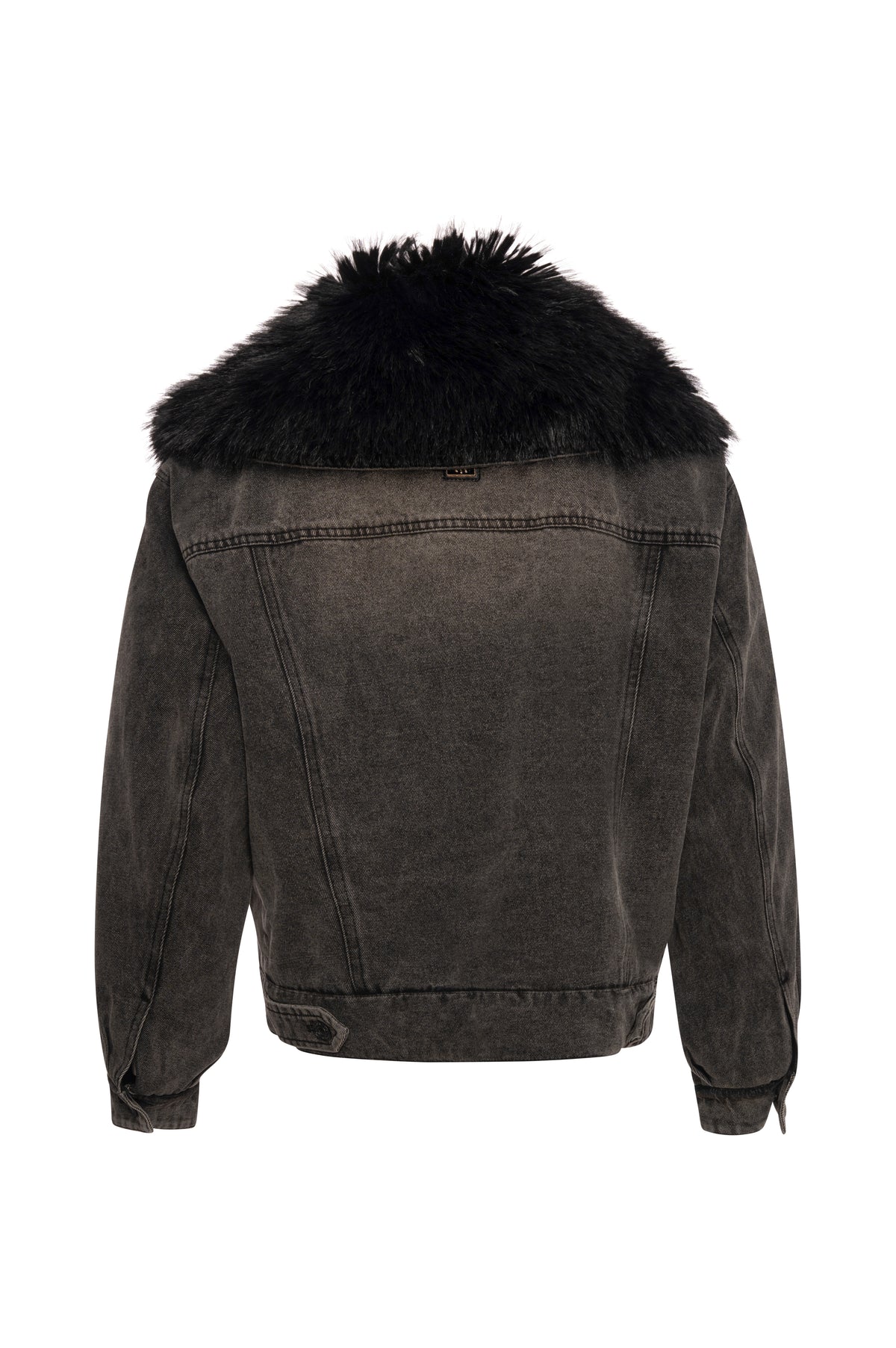 Jacket regular fit made in black denim with middle wash and with fake fur Fracomina FP26WJ4003D40993-KH9-2