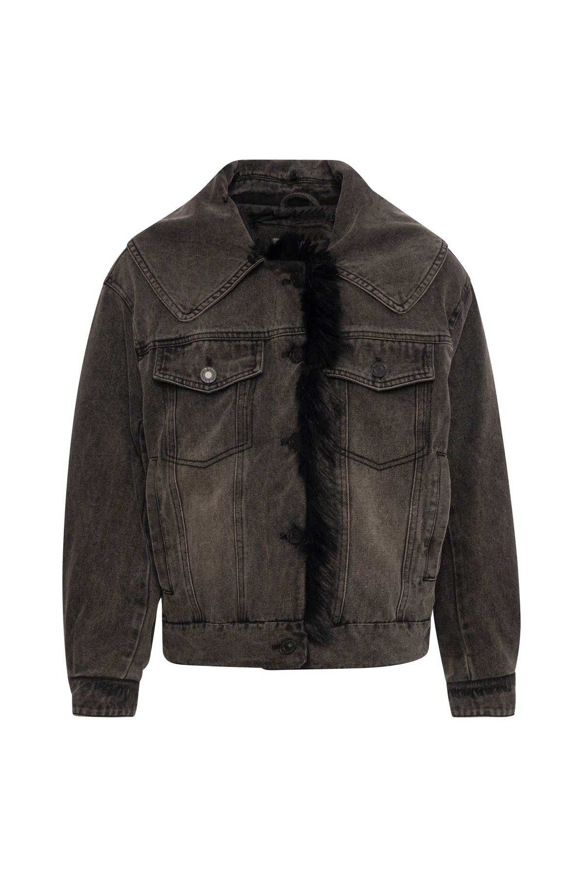 Jacket regular fit made in black denim with middle wash and with fake fur Fracomina FP26WJ4003D40993-KH9-3