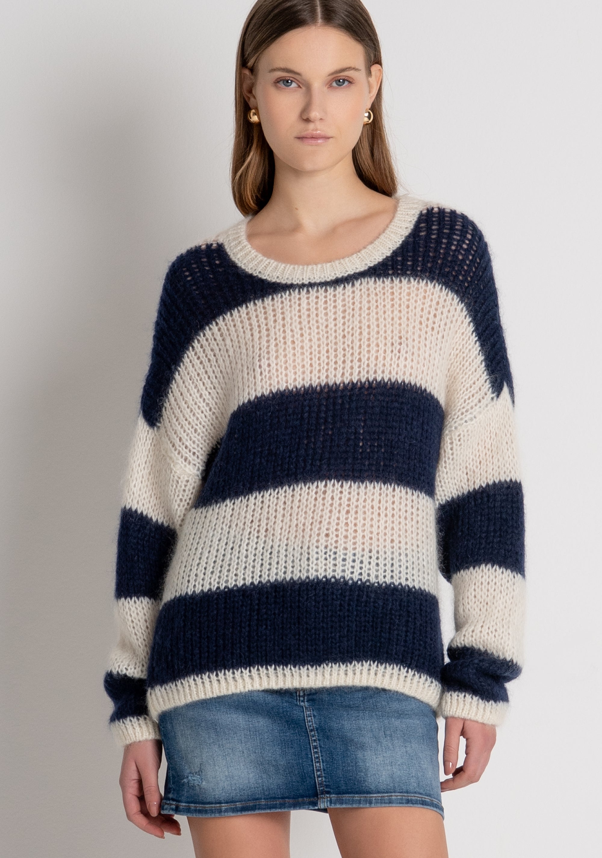 Knitwear regular fit with stripes made in wool and mohair Fracomina FP26WT7045K566N8-957-3