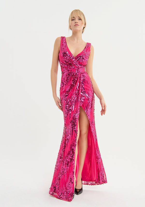 Sequin Halter Gown with Organza Pedal Bottom – PacoRogiene NYC LLC