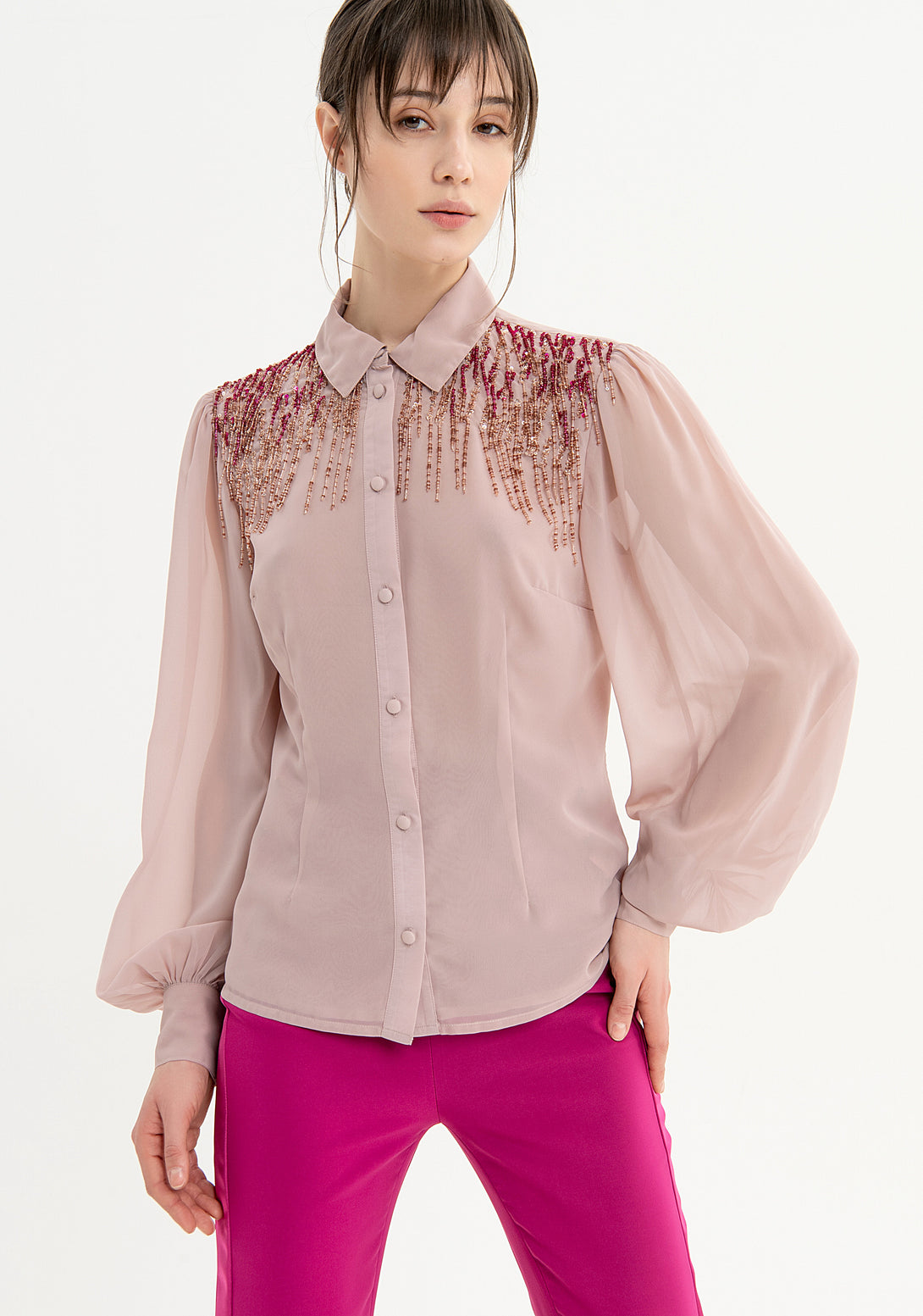 Shirt regular fit made in georgette with shiny applications Fracomina FQ23WT6001W412R9-R99-1