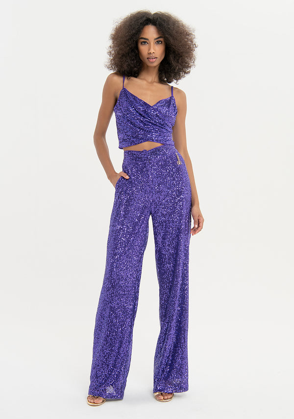 Palazzo pant wide fit made in sequins Fracomina FQ23WV3001W53601-233-1