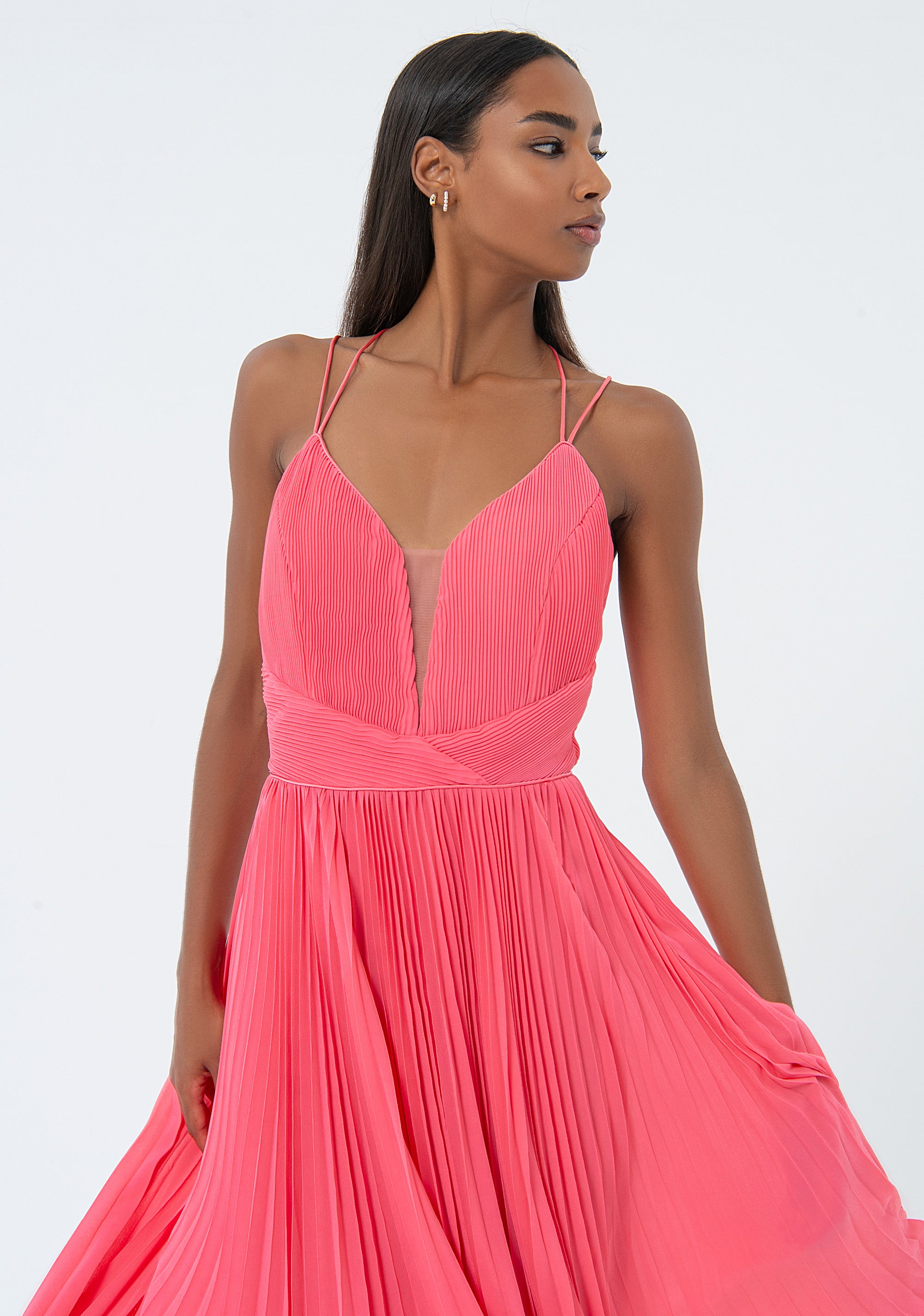 Sleeveless dress middle length with plissè effect fabric Fracomina FQ24SD1019W412F9-L12-2_3cc61c79-b381-46ea-b2ce-f837cda293db