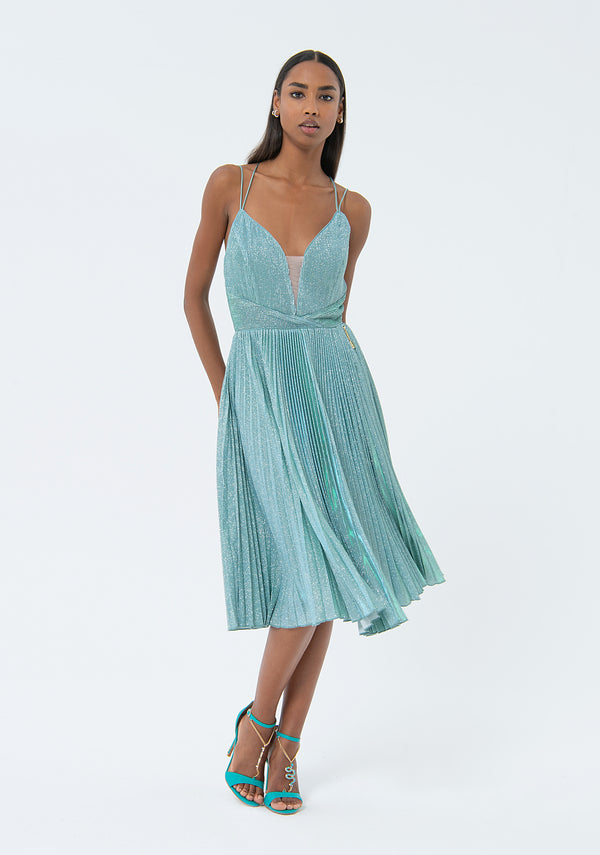 Sleeveless dress middle length with plissè effect metallic fabric Fracomina FQ24SD1019W668F9-268-1