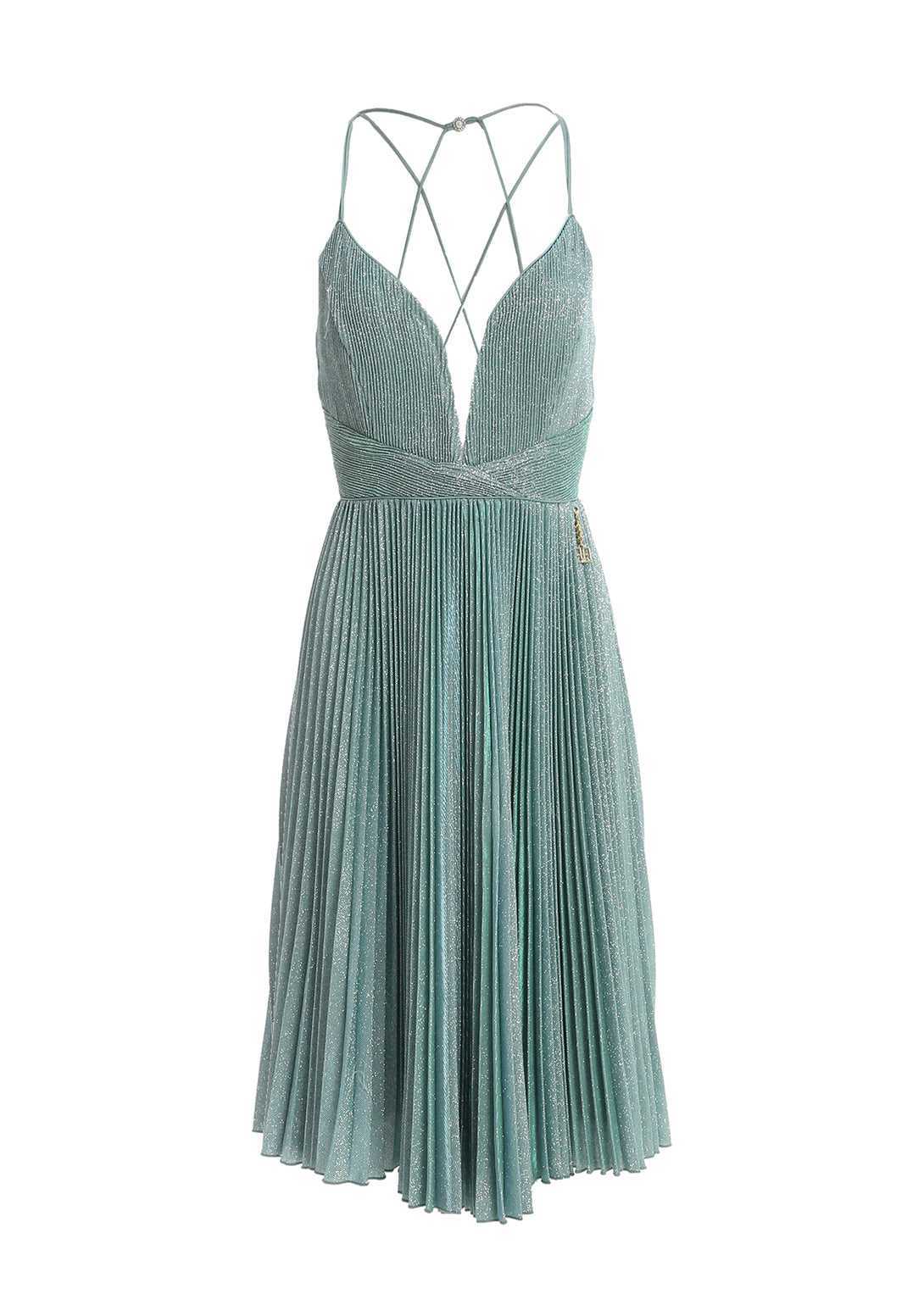 Sleeveless dress middle length with plissè effect metallic fabric