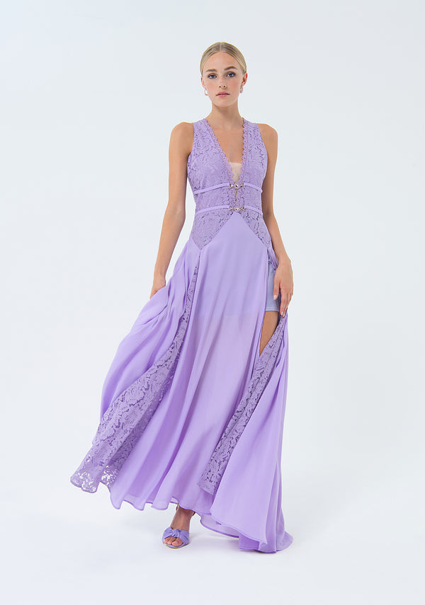 Long sleeveless dress with lace details Fracomina FQ24SD3008W412G1-185-1