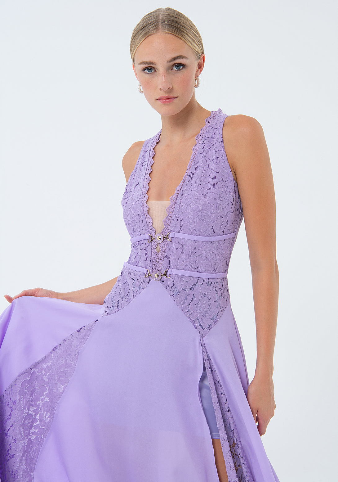 Long sleeveless dress with lace details Fracomina FQ24SD3008W412G1-185-2