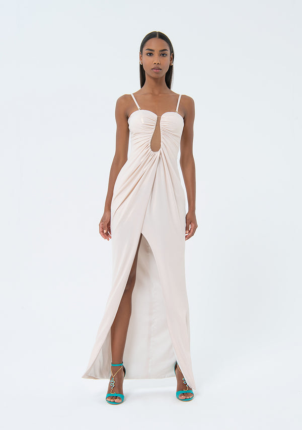 Long sleeveless dress made in shiny fabric Fracomina FQ24SD3011W476L9-108-1