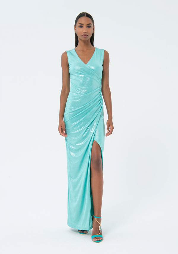 Long sleeveless dress made in shiny fabric Fracomina FQ24SD3021W59501-268-1