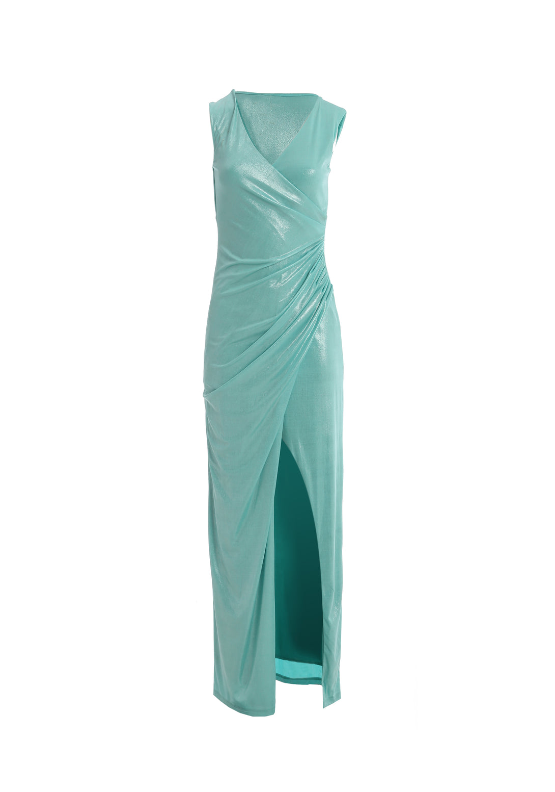 Long sleeveless dress made in shiny fabric