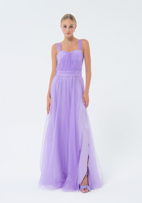 Long sleeveless dress with tulle Fracomina FQ24SD3022W52901-185-1