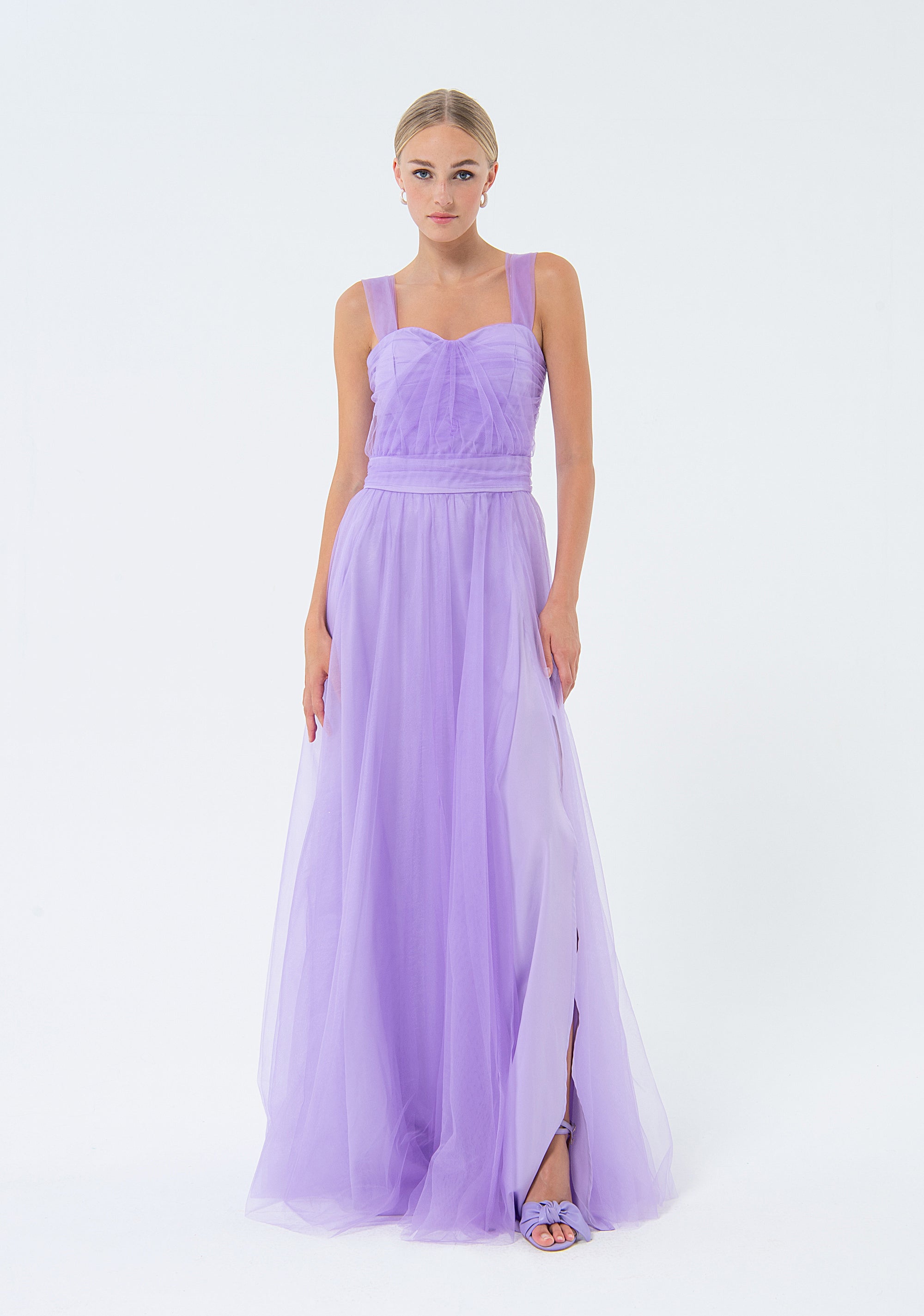 Long sleeveless dress with tulle Fracomina FQ24SD3022W52901-185-1_b9c9e4fe-94b1-47eb-8a67-a2f83a913409