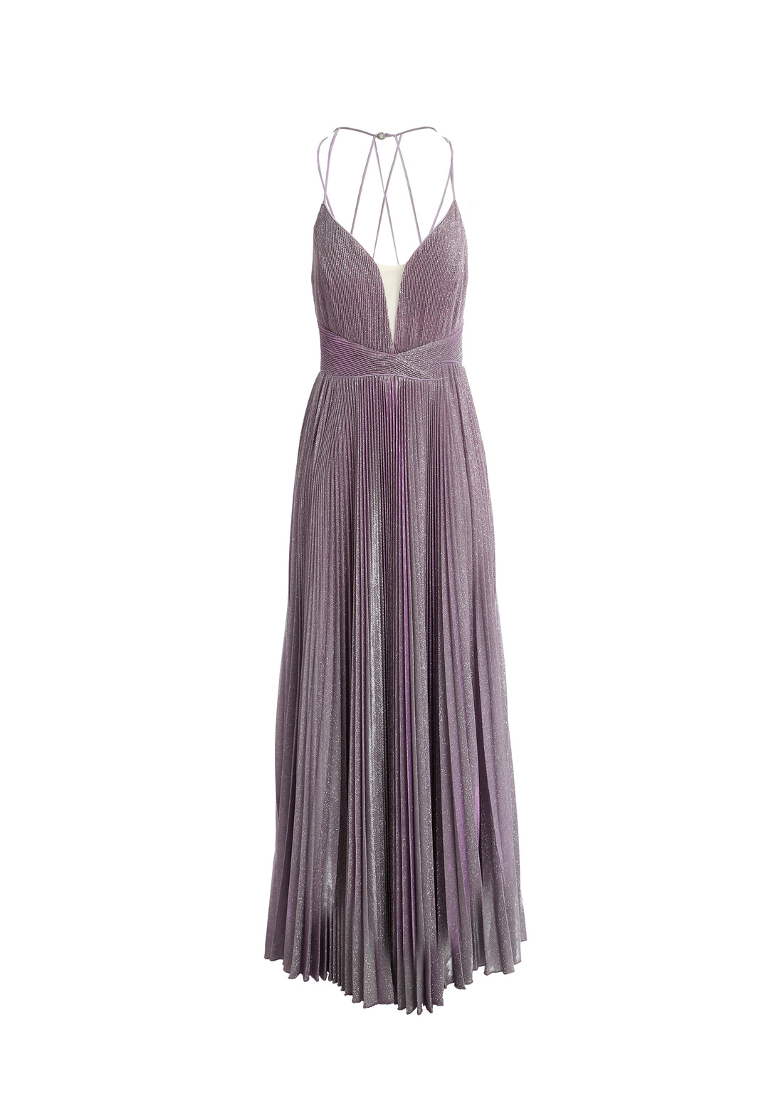 Long sleeveless dress made in plissè effect metallic fabric