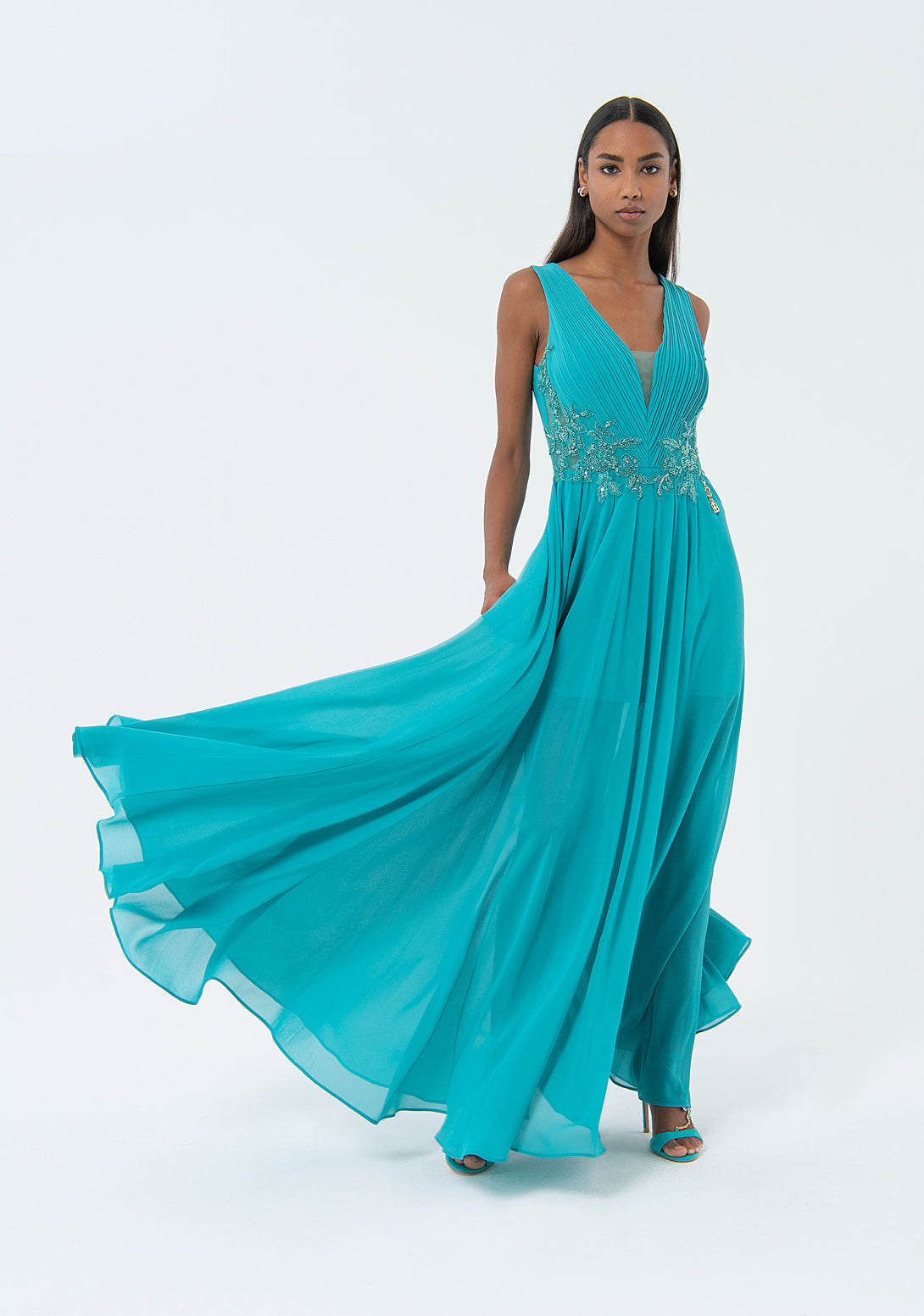 Long sleeveless dress made in georgette Fracomina FQ24SD3027W41201-268-1