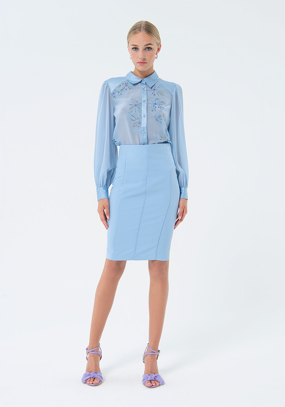Mini sheath skirt slim fit made in technical fabric Fracomina FQ24SG1003W42901-252-1