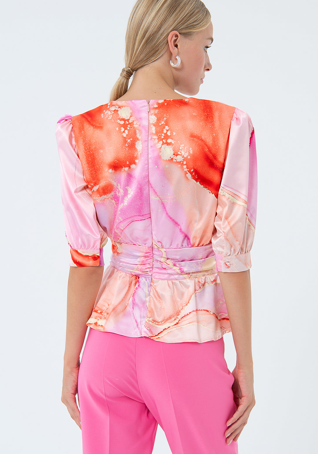 Blouse regular fit made in satin with conceptual pattern Fracomina FQ24ST1002W470N4-S50-4