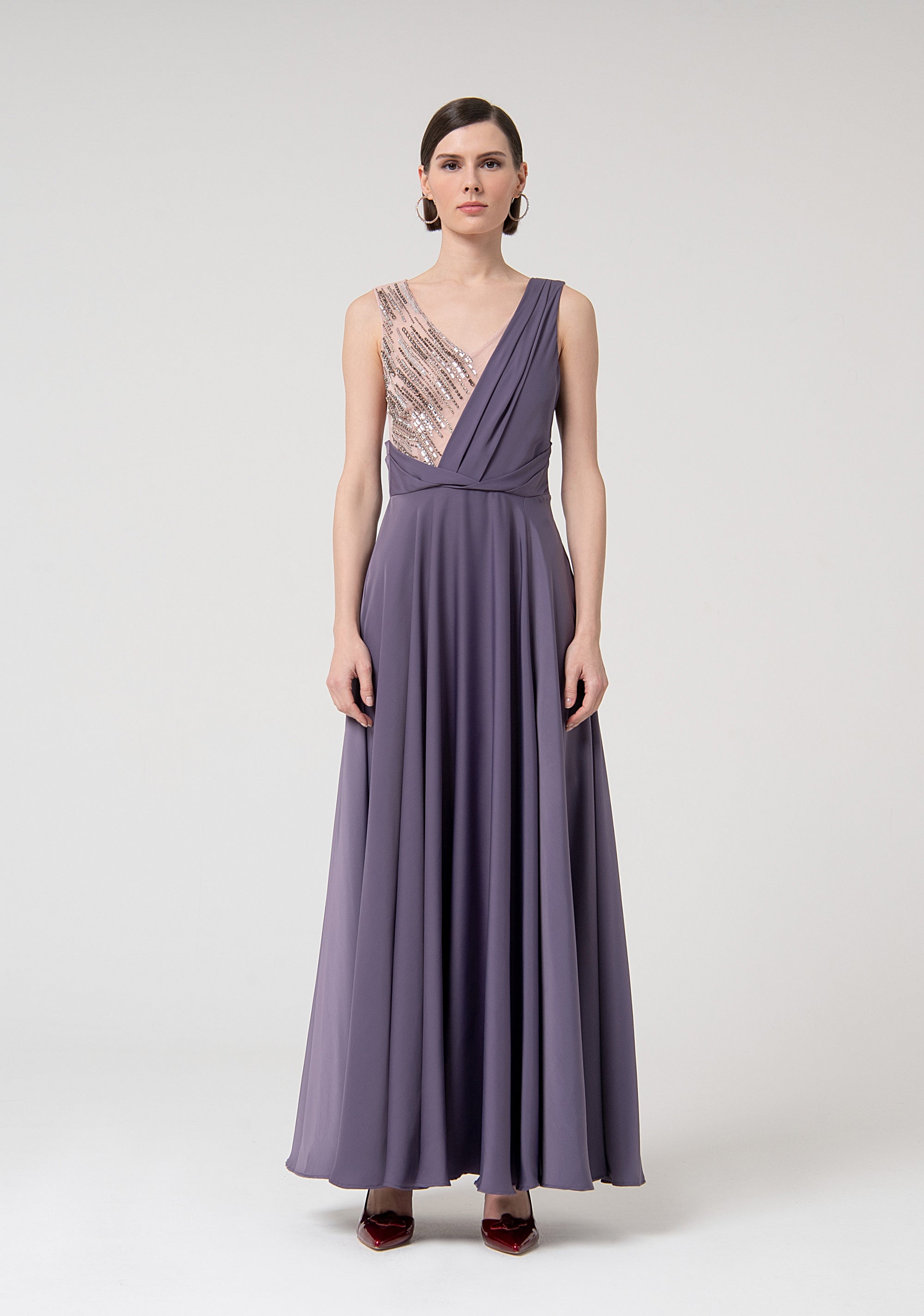 Sleeveless long dress with tulle details and with jewel applications Fracomina FQ24WD3002W41101-S94-1