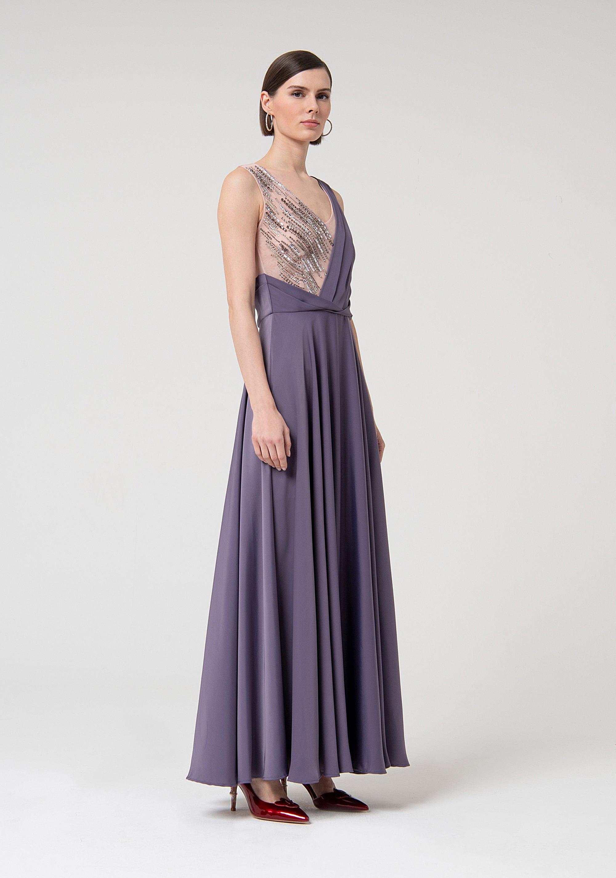 Sleeveless long dress with tulle details and with jewel applications Fracomina FQ24WD3002W41101-S94-3_ddbe639c-cf6b-435f-a51f-c5b0b7fb8dd4