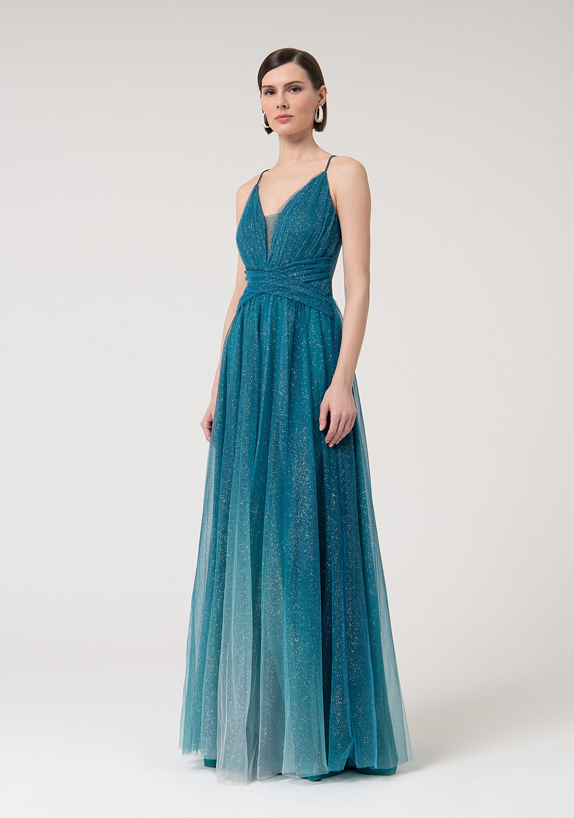 Sleeveless long dress made in tulle with glitter Fracomina FQ24WD3006W52901-L53-3