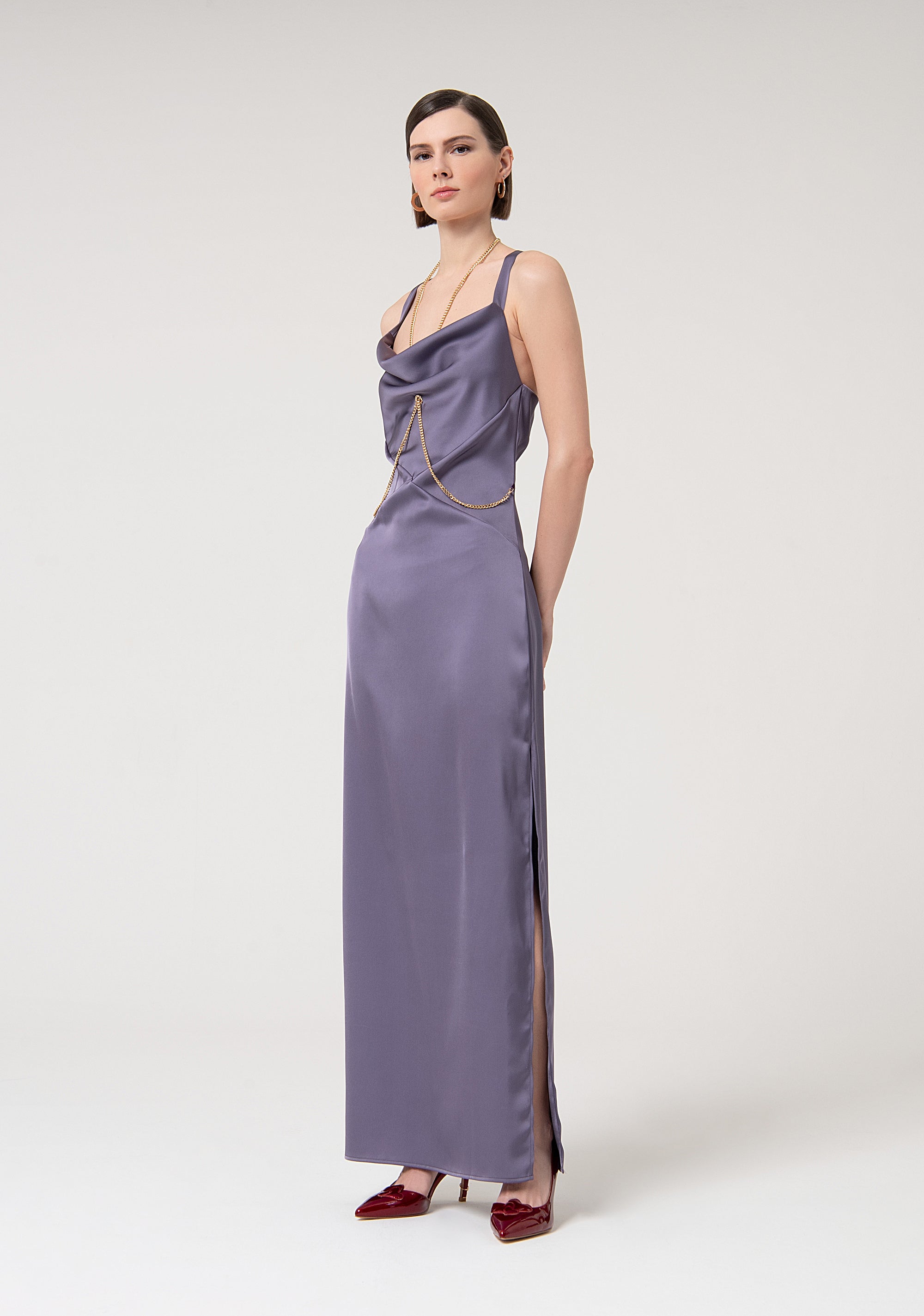 Sleeveless long dress made in satin Fracomina FQ24WD3012W47001-S94-3