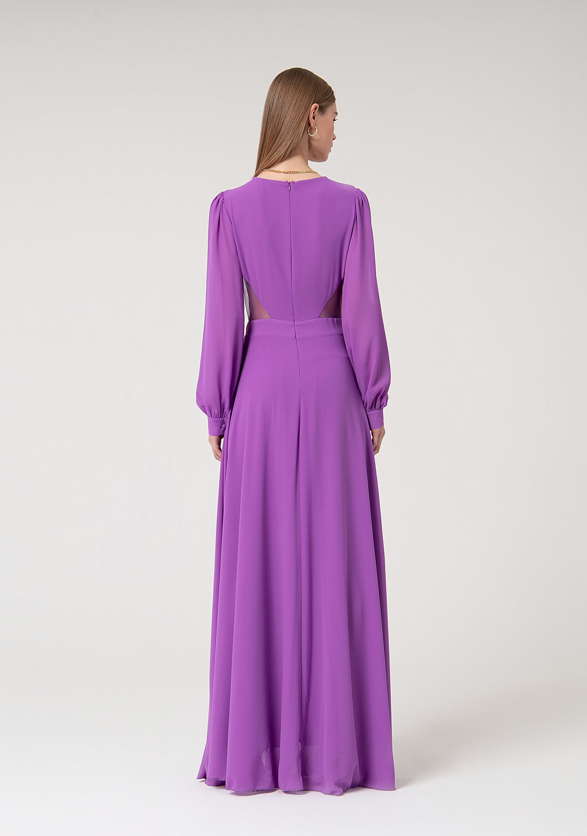 Long dress made in georgette with long sleeves Fracomina FQ24WD3013W41201-S76-4