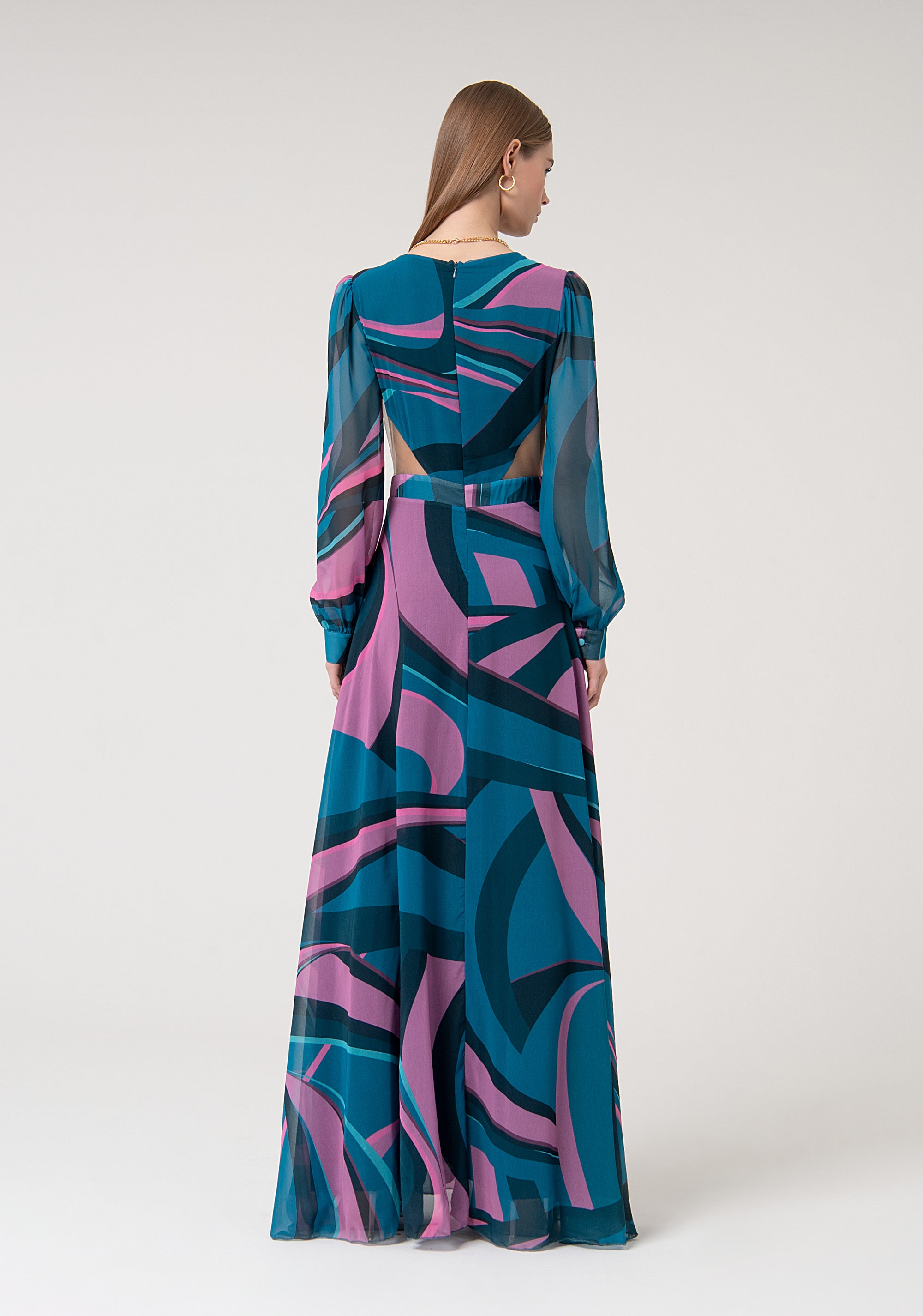 Long dress made with abstract pattern and long sleeves Fracomina FQ24WD3013W412K5-L53-4