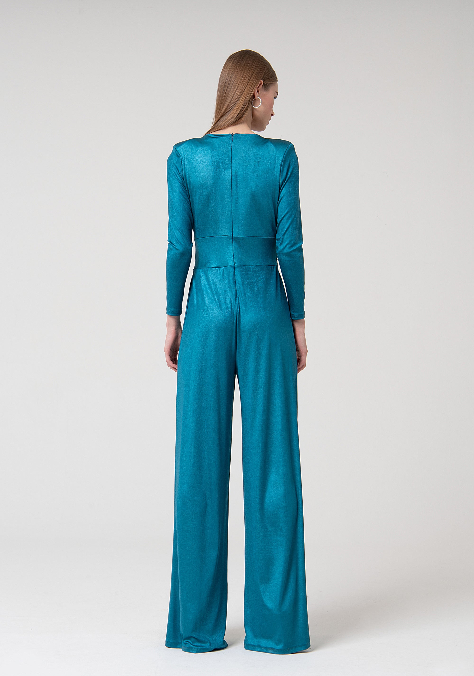 Jumpsuit made in shiny fabric with long sleeves Fracomina FQ24WO2003J47701-L53-4_03483c73-a8b6-4f13-926e-507926ff03ad