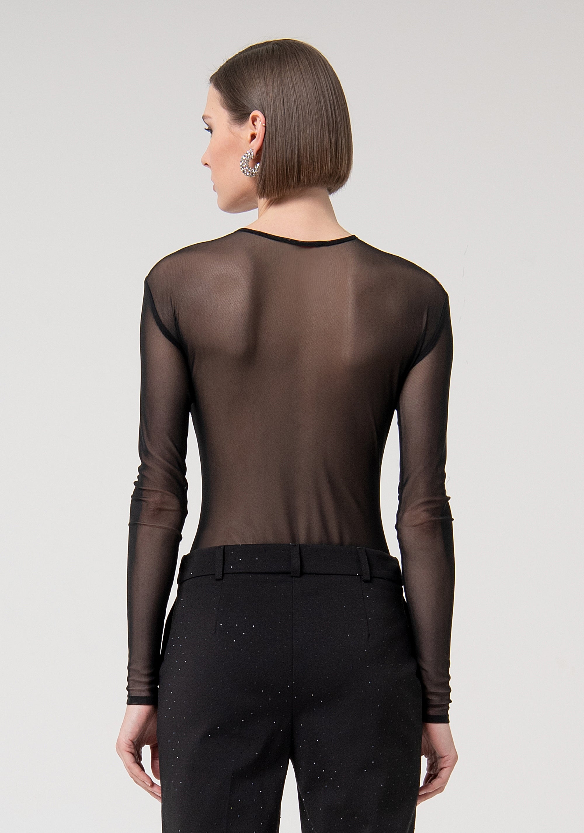 Body slim fit made with transparent fabric and shiny applications Fracomina FQ24WT5002W529E5-053-4