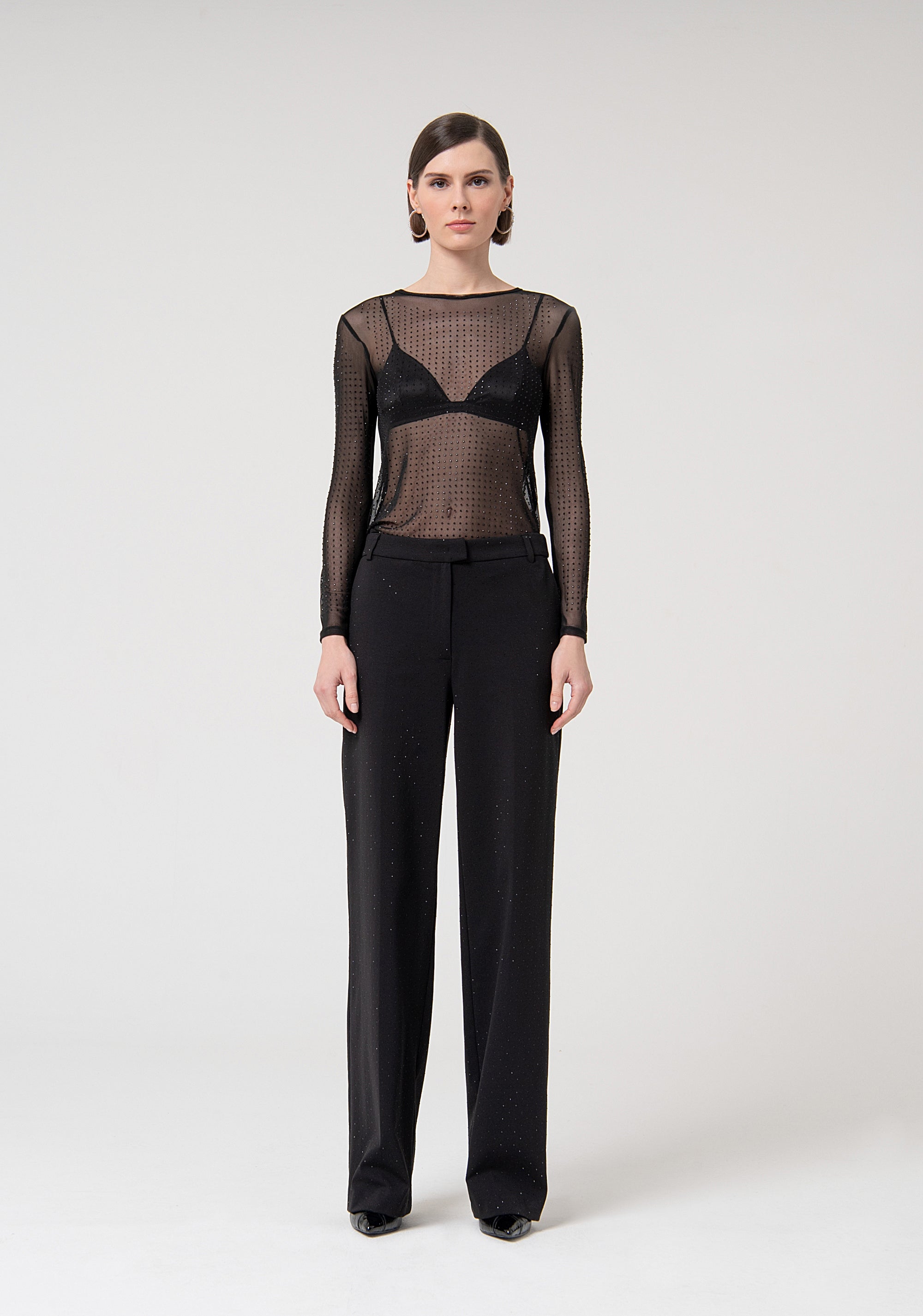 Palazzo pant regular fit made in fabric with strasses Fracomina FQ24WV3003W515J9-053-1